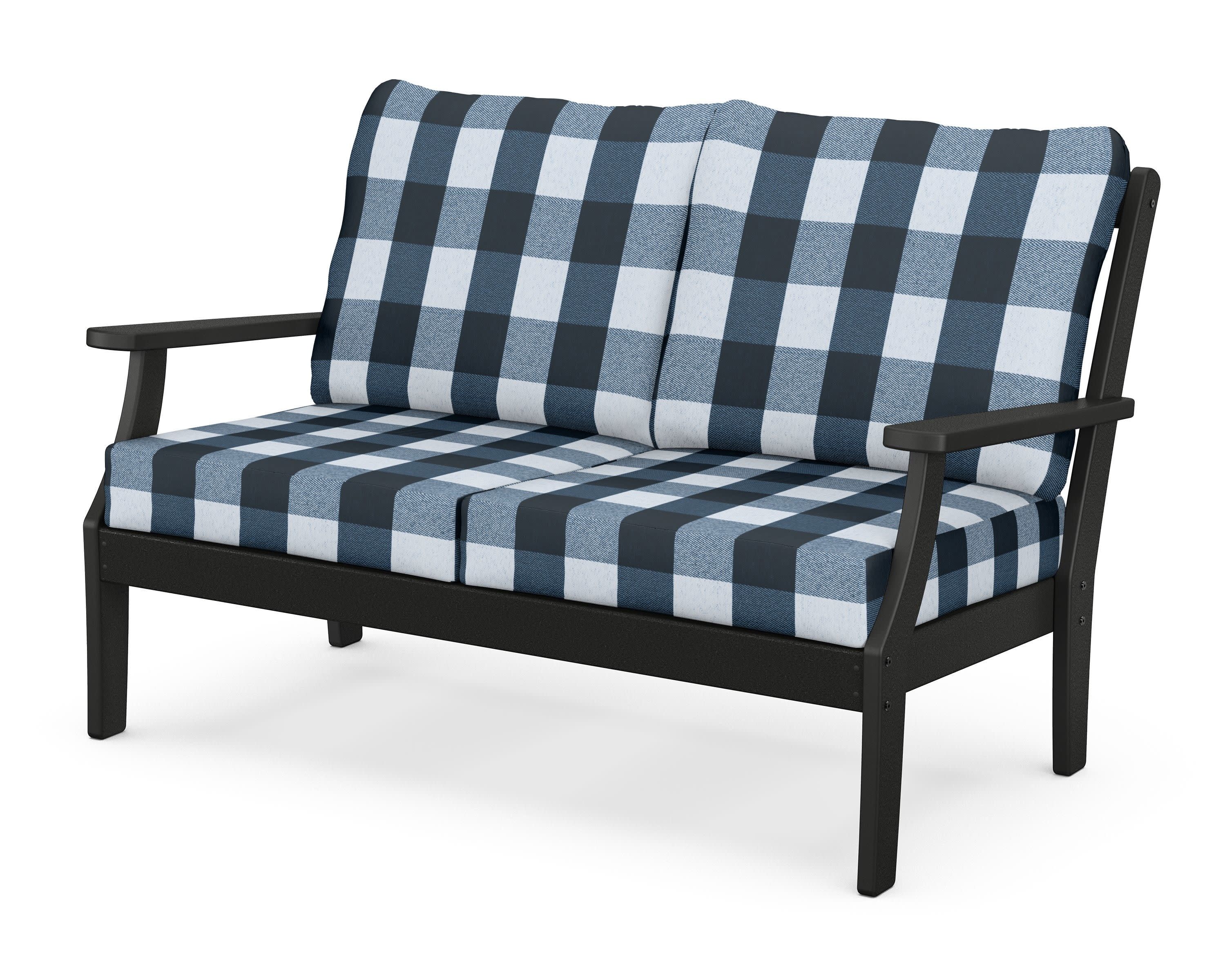 Braxton Deep Seating Loveseat in Black / Buffalo Plaid Marine Indigo