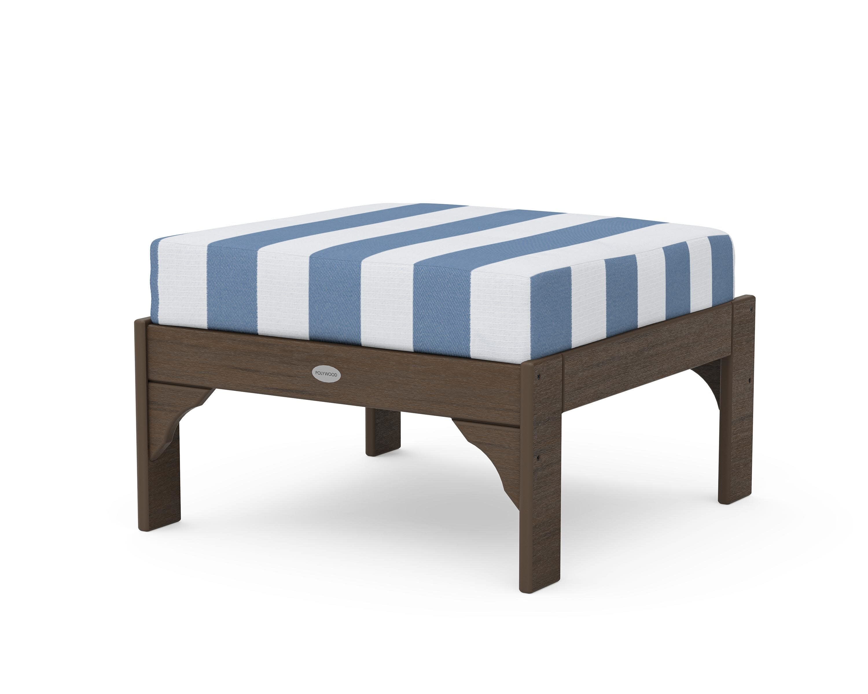 Vineyard Deep Seating Ottoman in Kona / Cabana Stripe Sky Blue