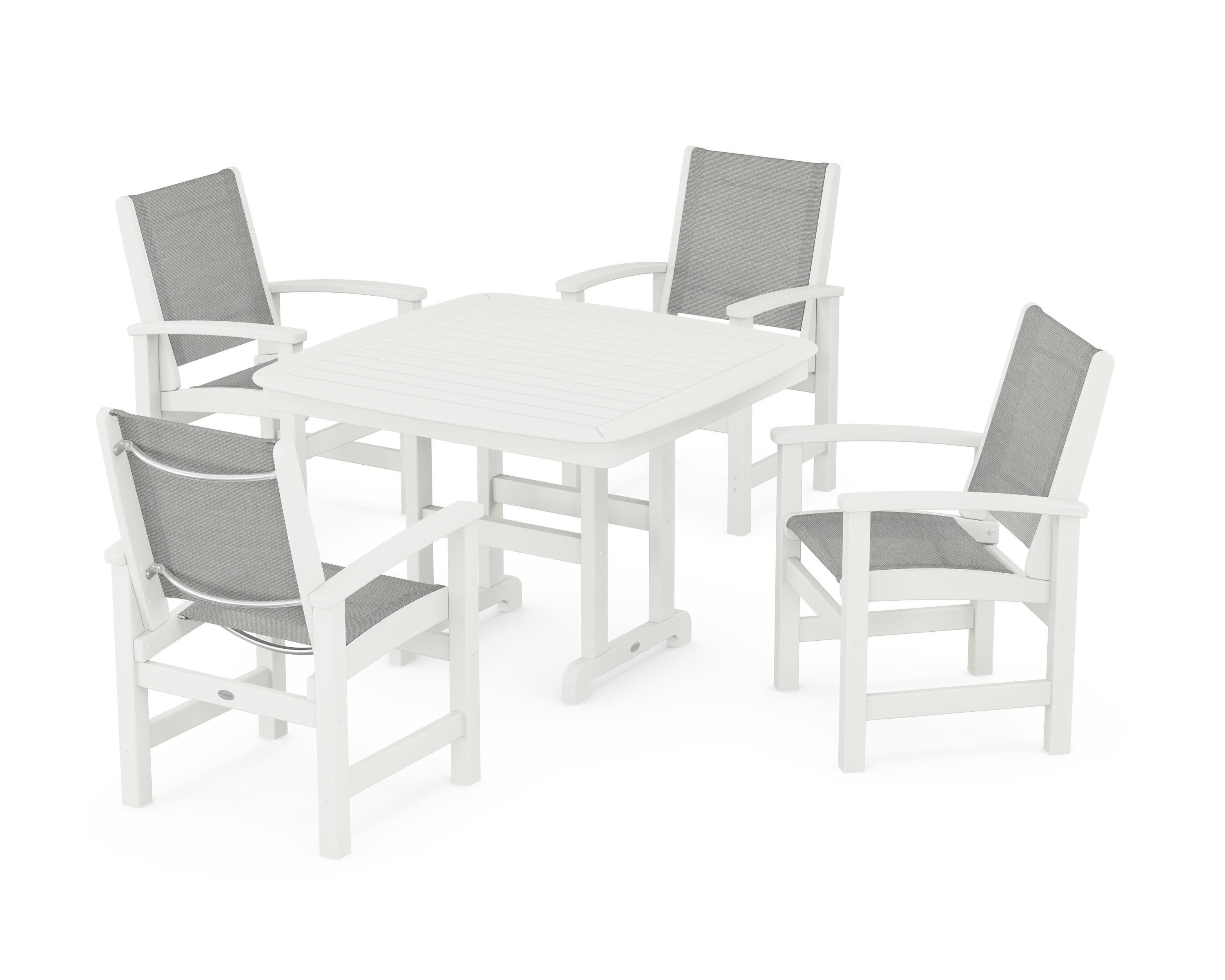 Coastal 5-Piece Dining Set in Vintage White / Metallic Sling