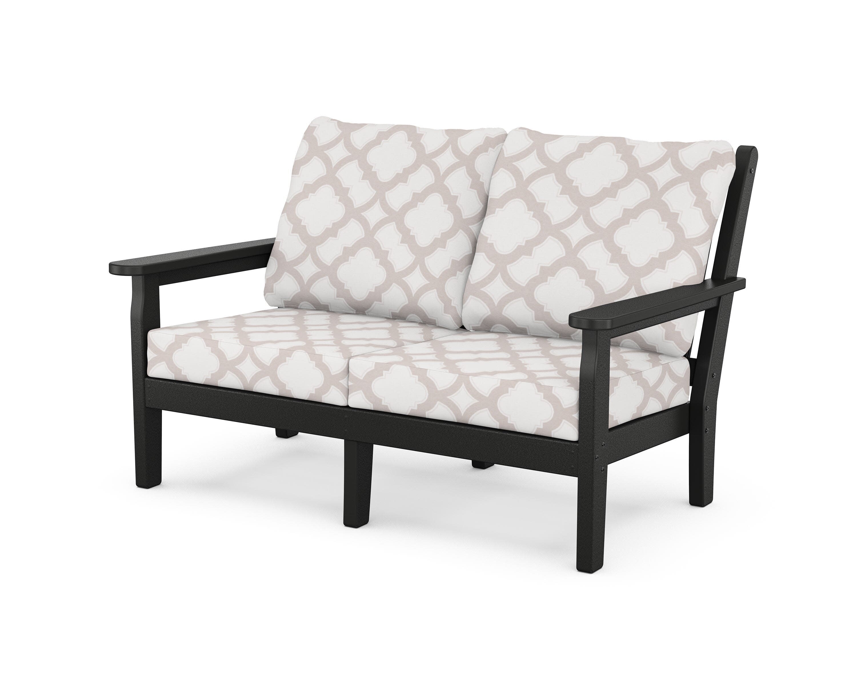 Chippendale Deep Seating Loveseat in Black / Trellis Dune Burlap