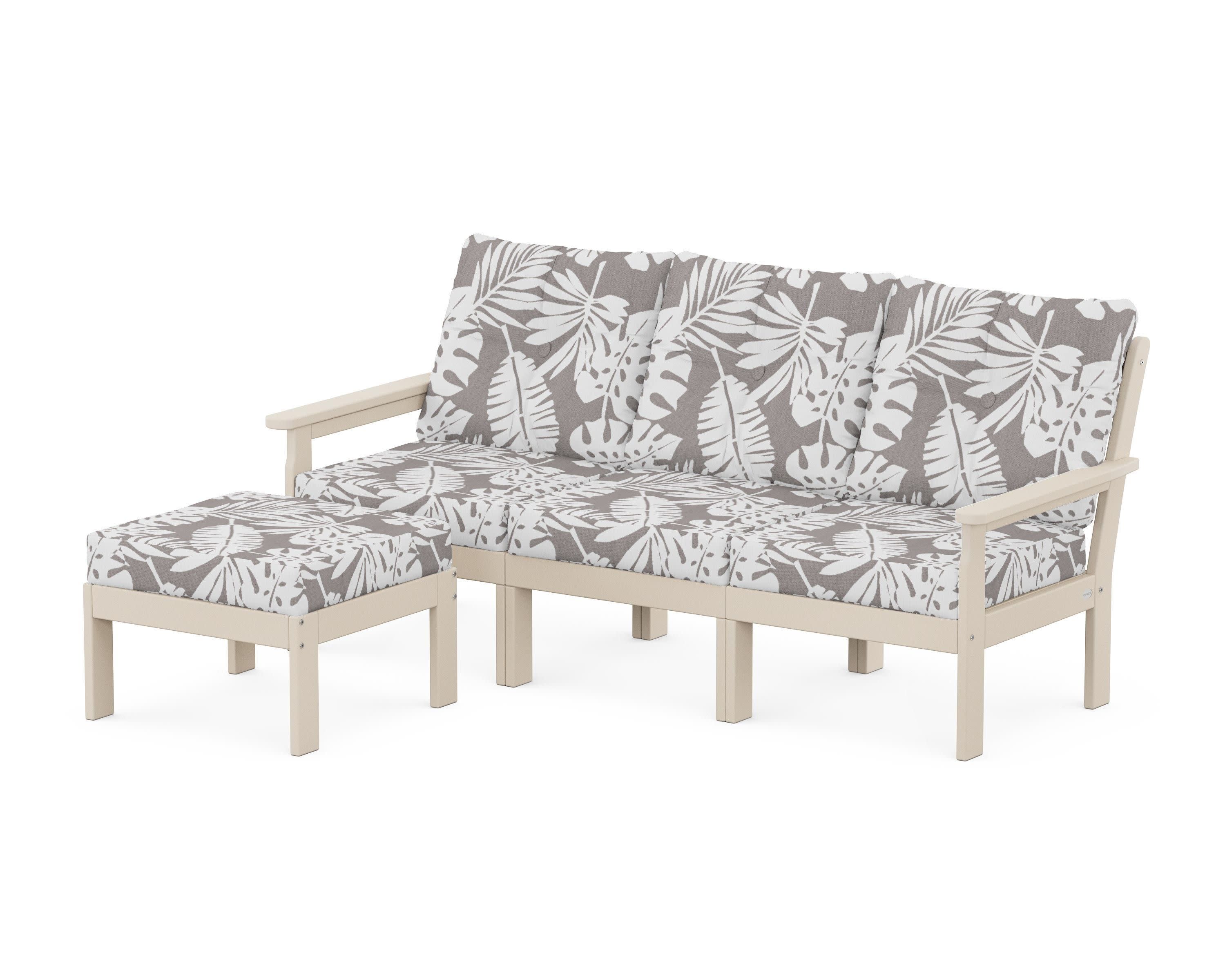 Vineyard 4-Piece Sectional with Ottoman in Sand / Leaf Grey Mist