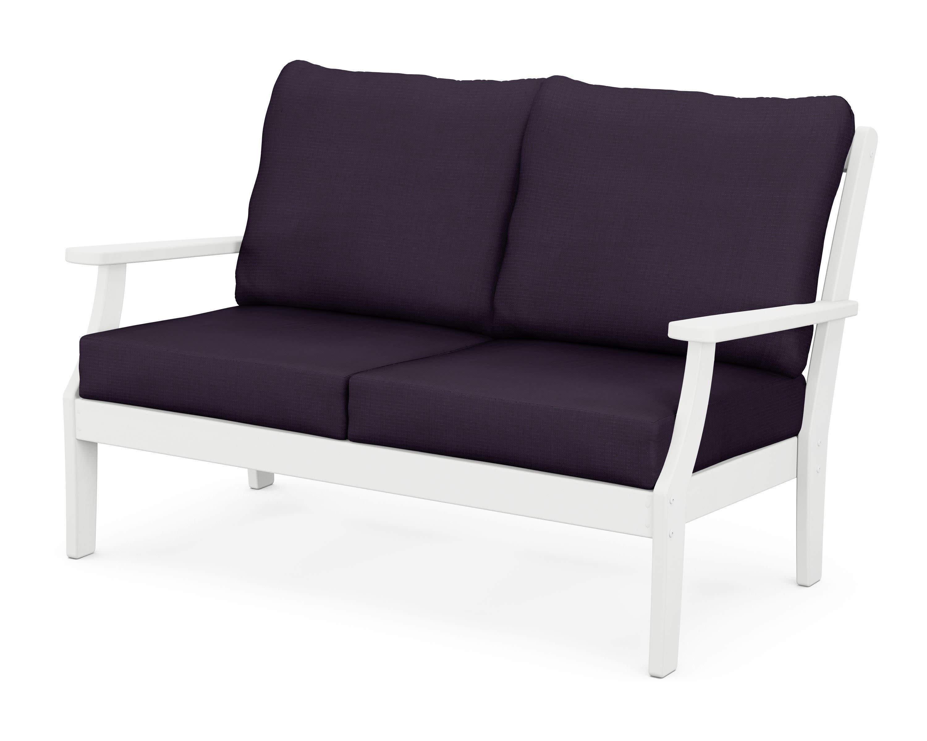 Braxton Deep Seating Loveseat in White / Navy Linen