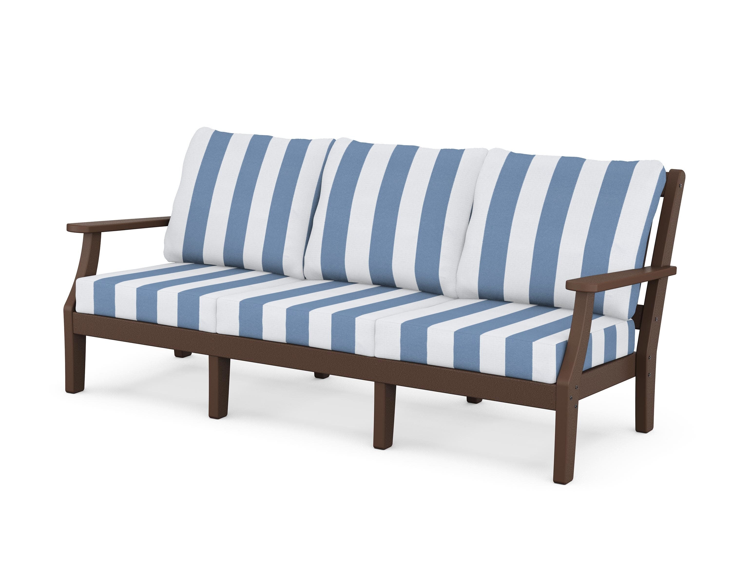Chinoiserie Deep Seating Sofa in Mahogany / Cabana Stripe Sky Blue