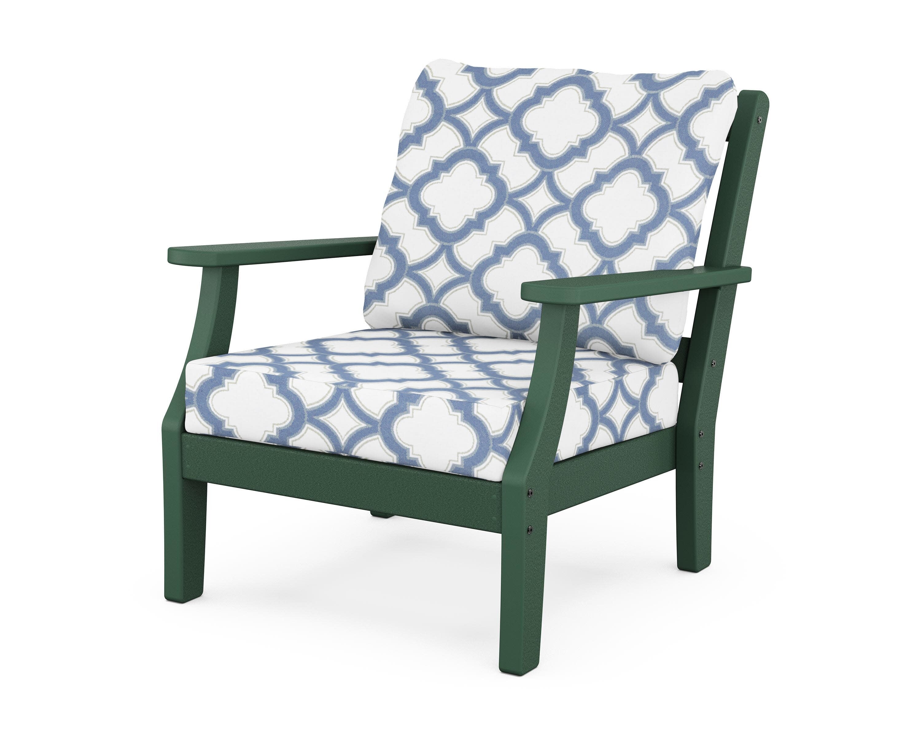 Chinoiserie Deep Seating Chair in Green / Trellis Sky Blue