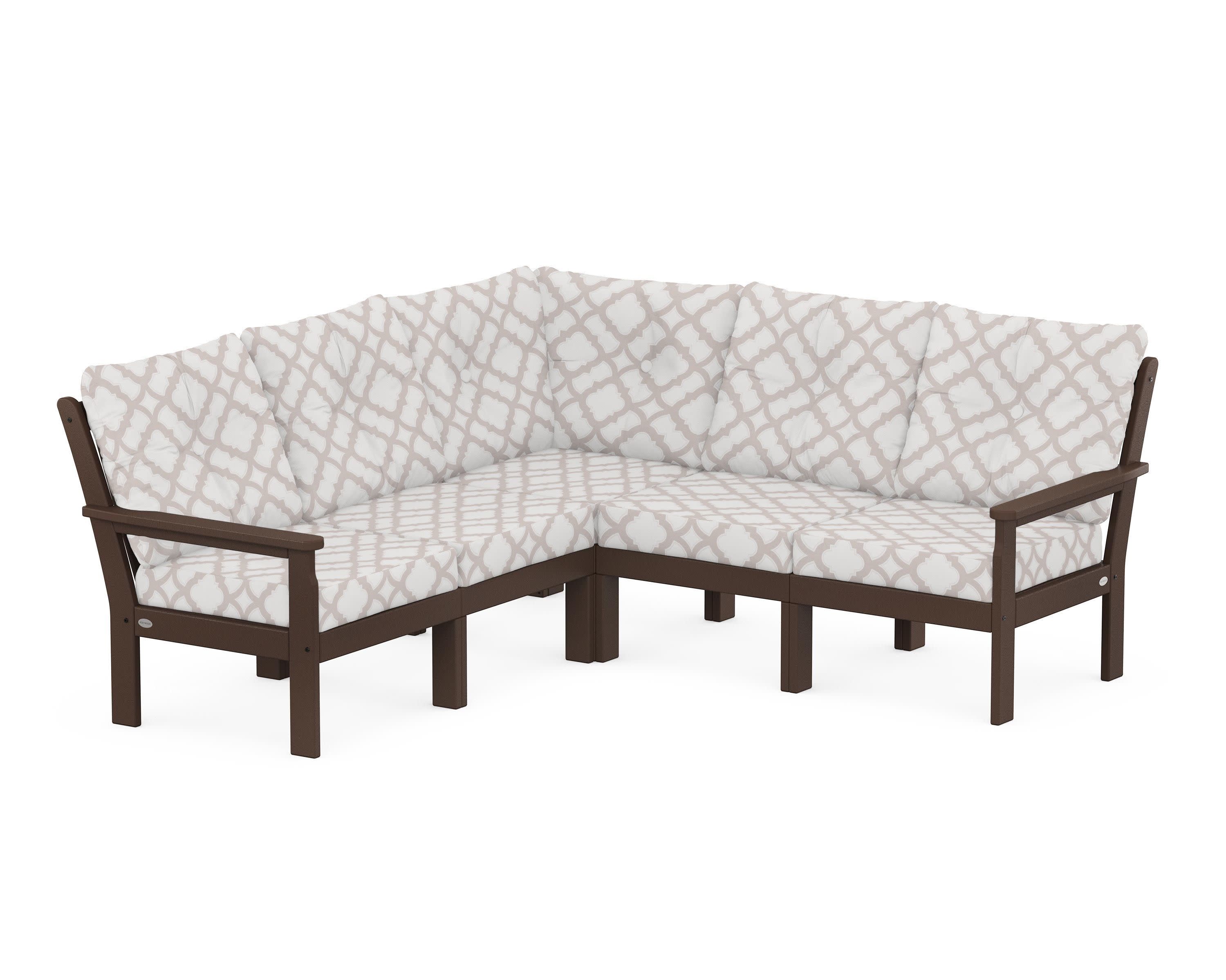 Vineyard 5-Piece Sectional in Mahogany / Trellis Dune Burlap
