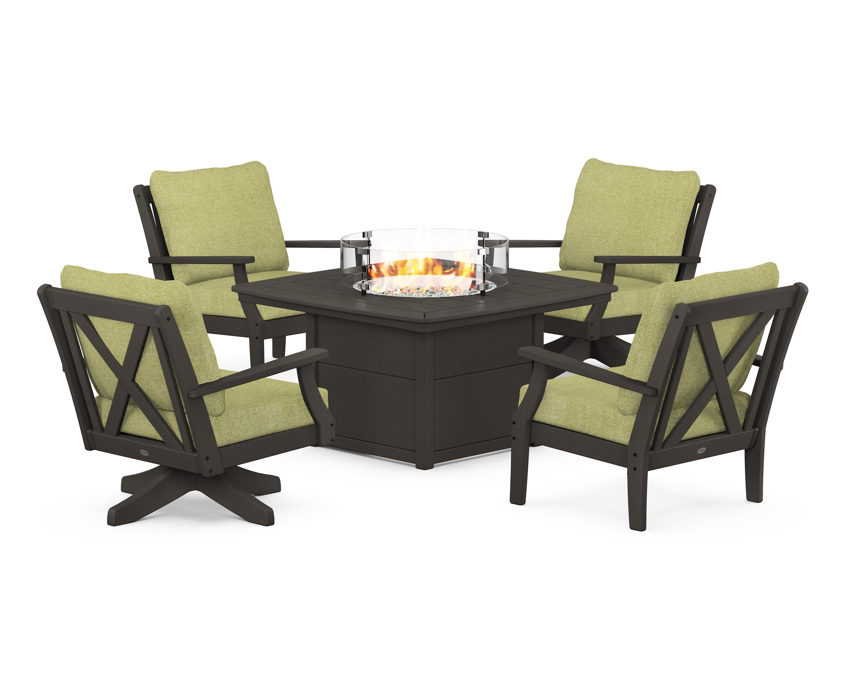 Braxton 5-Piece Deep Seating Set with Fire Table in Vintage Coffee / Chartreuse Boucle