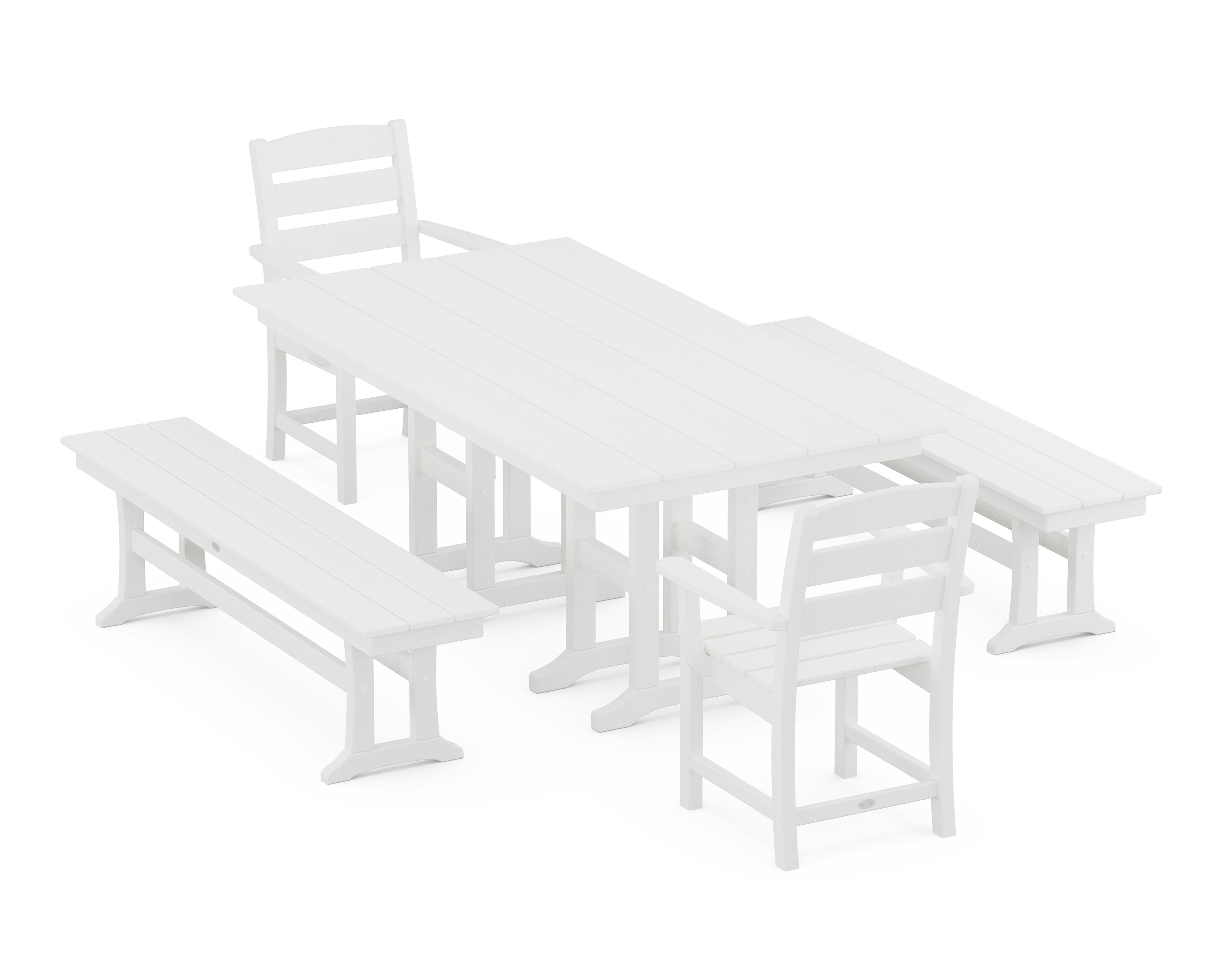 Lakeside 5-Piece Farmhouse Dining Set with Benches in White