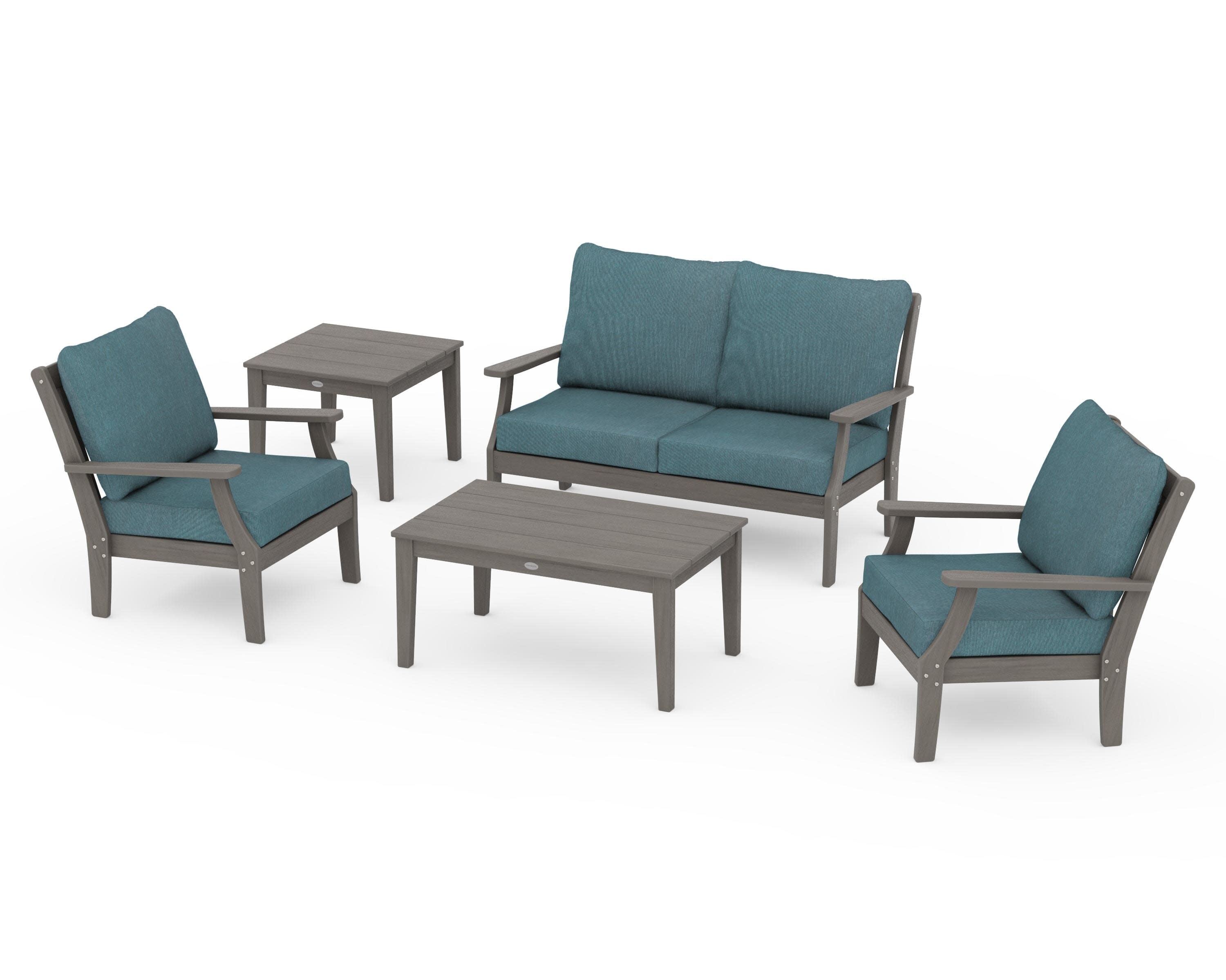 Braxton 5-Piece Deep Seating Set in Driftwood / Ocean Teal