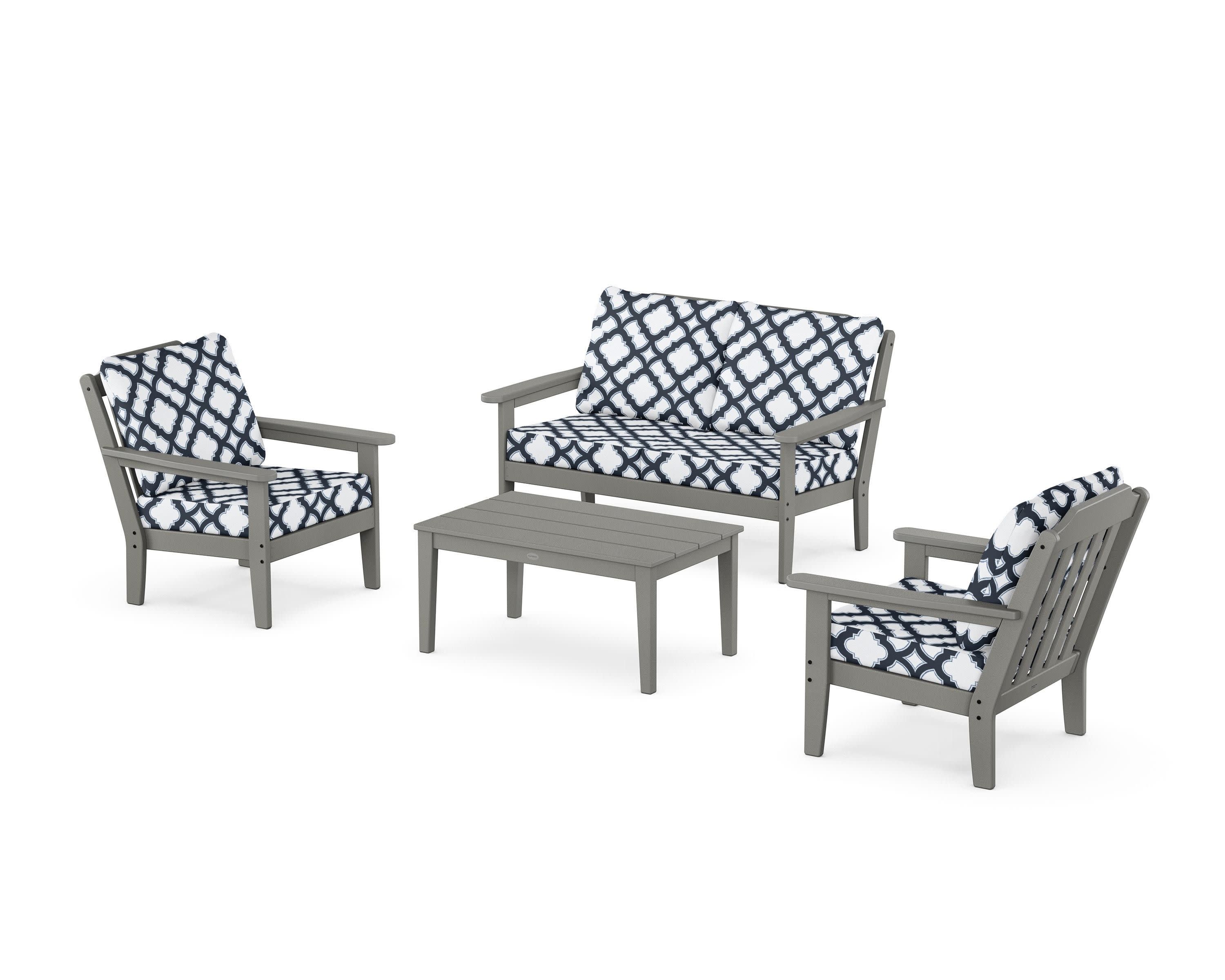 Cottage 4-Piece Deep Seating Set with Loveseat in Slate Grey / Trellis Marine Indigo