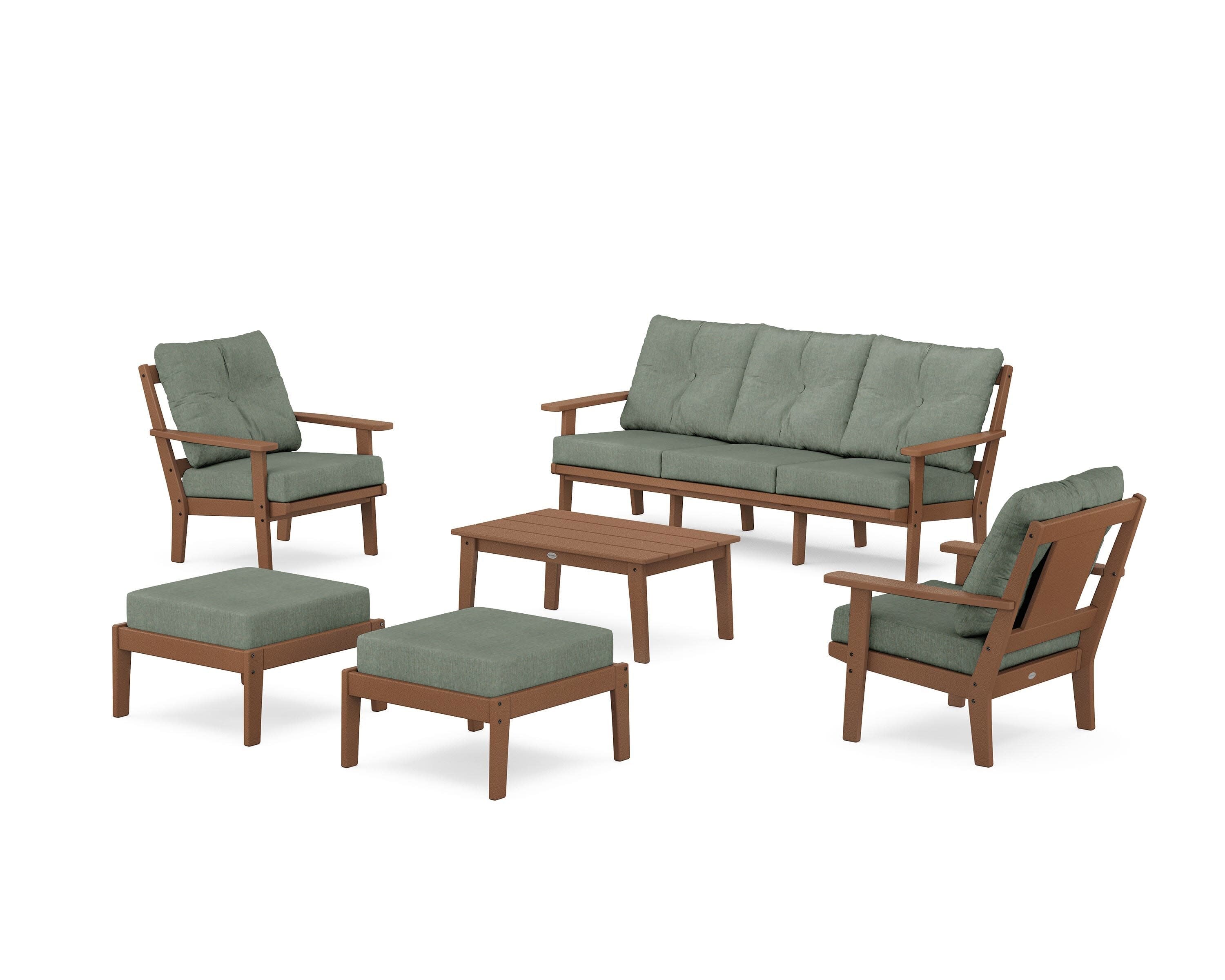Prairie 6-Piece Lounge Sofa Set in Teak / Cast Sage