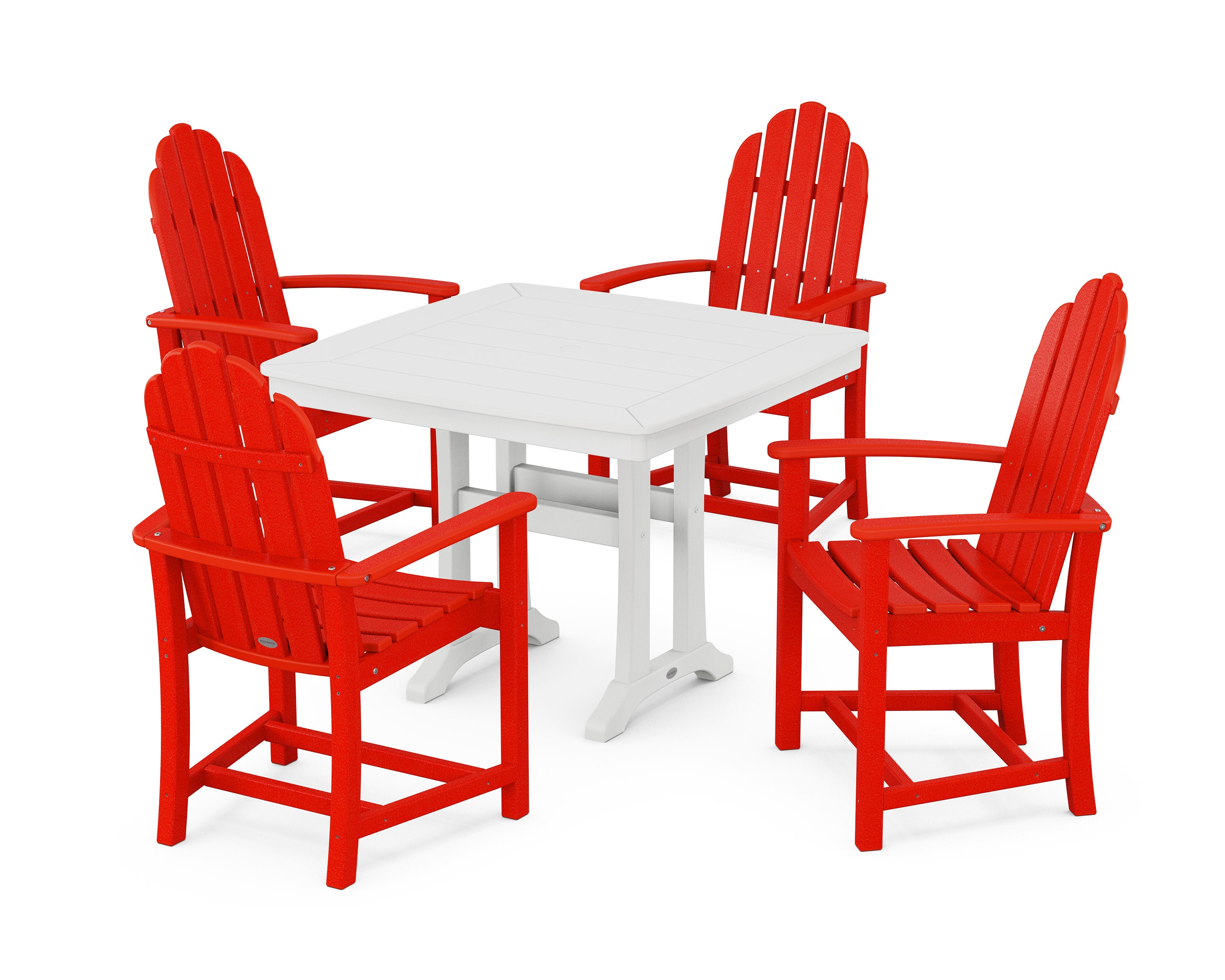 Classic Adirondack 5-Piece Dining Set with Trestle Legs in Sunset Red / White