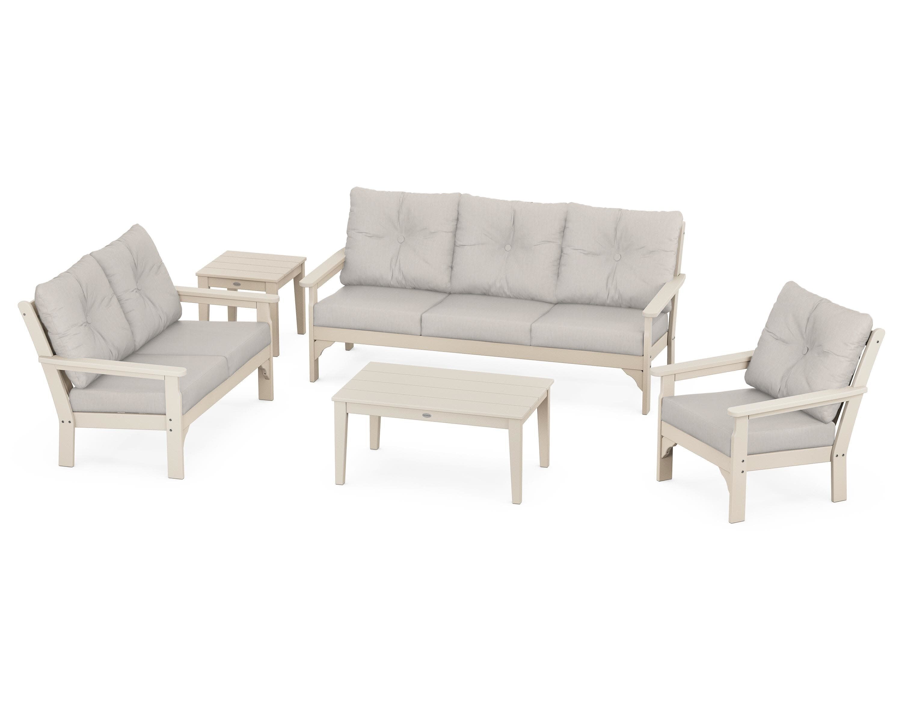 Vineyard 5 Piece Deep Seating Set in Sand / Cast Ash