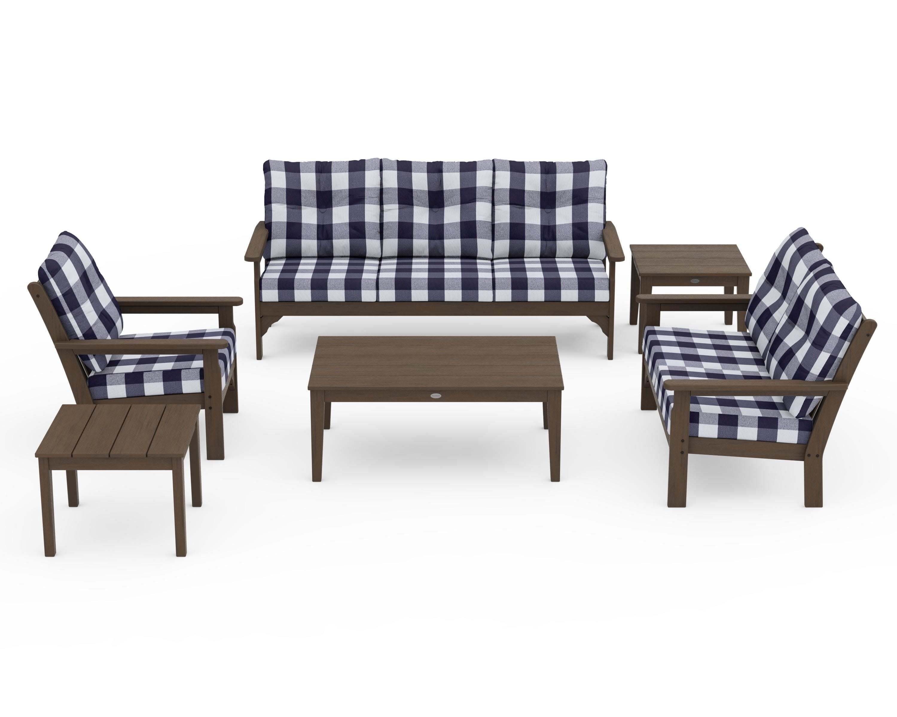 Vineyard 6-Piece Deep Seating Set in Kona / Buffalo Plaid Navy