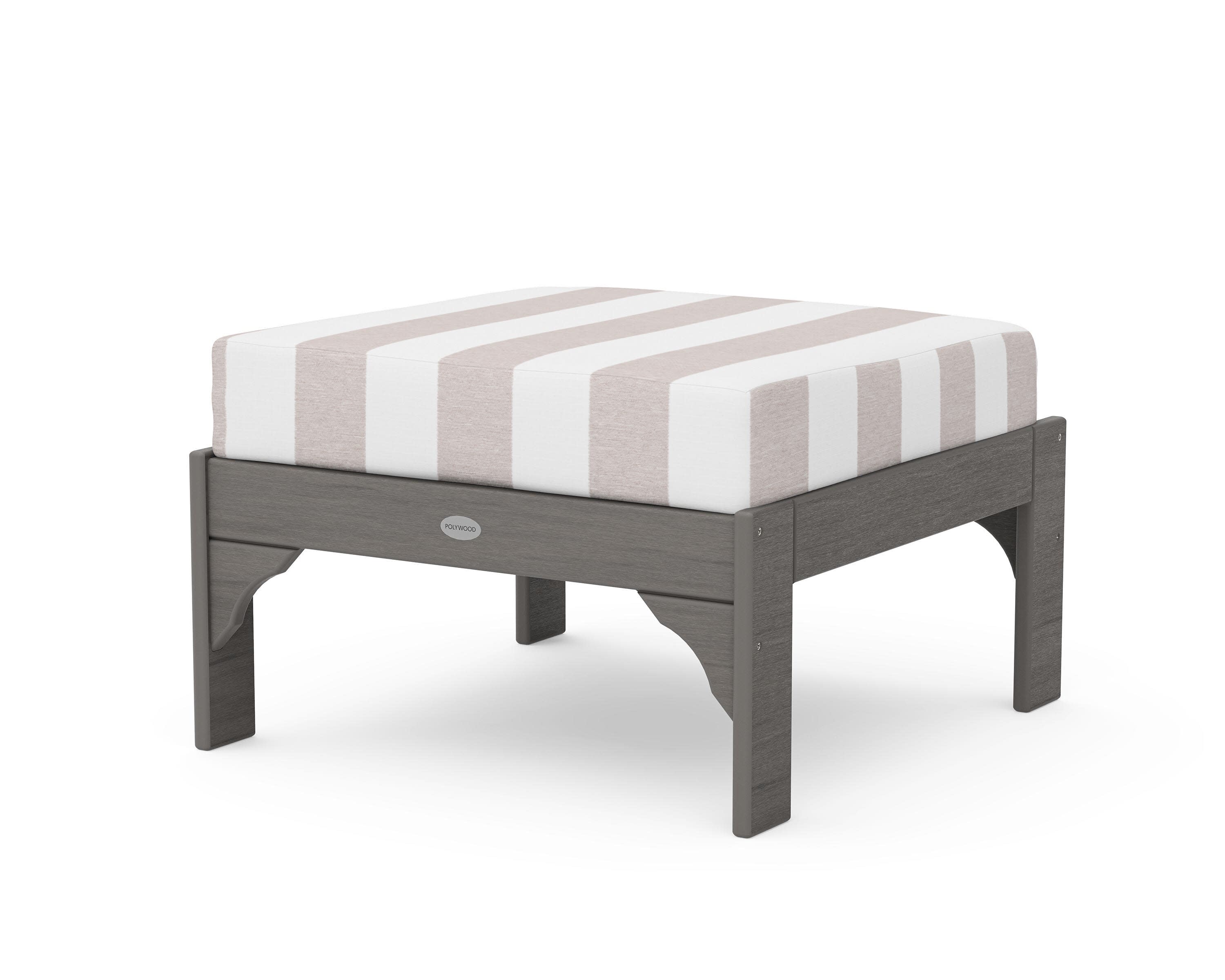 Vineyard Deep Seating Ottoman in Driftwood / Cabana Stripe Dune Burlap