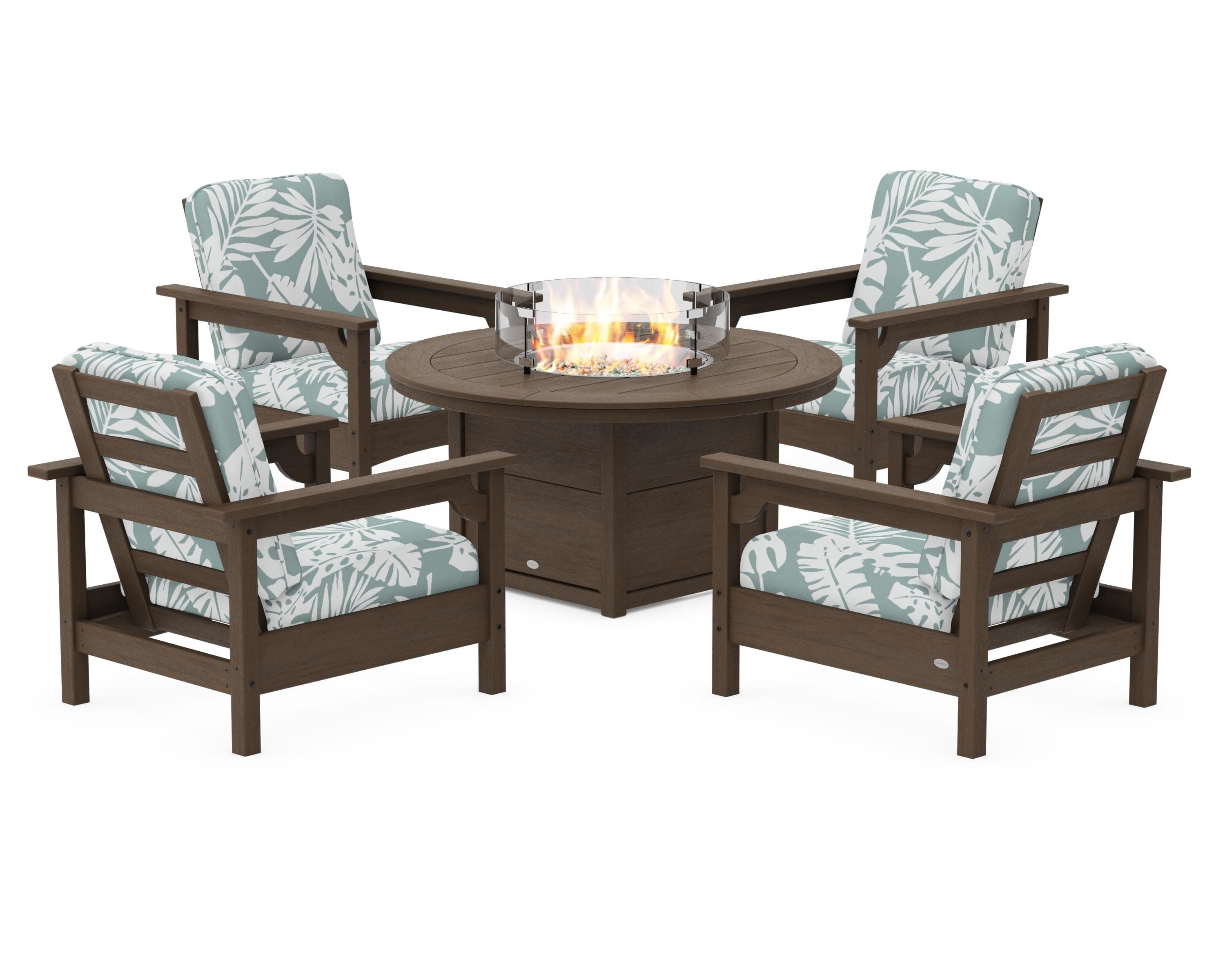 Club 5-Piece Conversation Set with Fire Pit Table in Kona / Leaf Glacier Spa