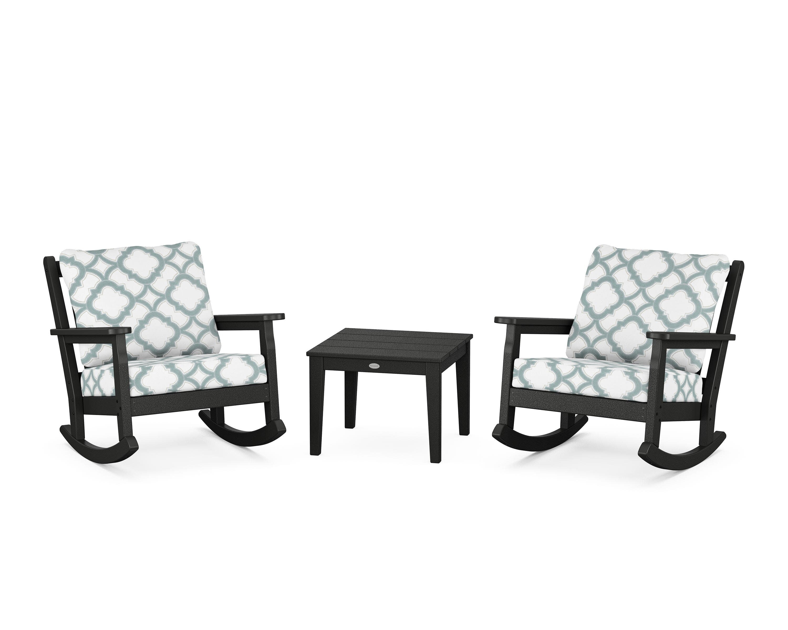 Chippendale 3-Piece Deep Seating Rocker Set in Black / Trellis Glacier Spa
