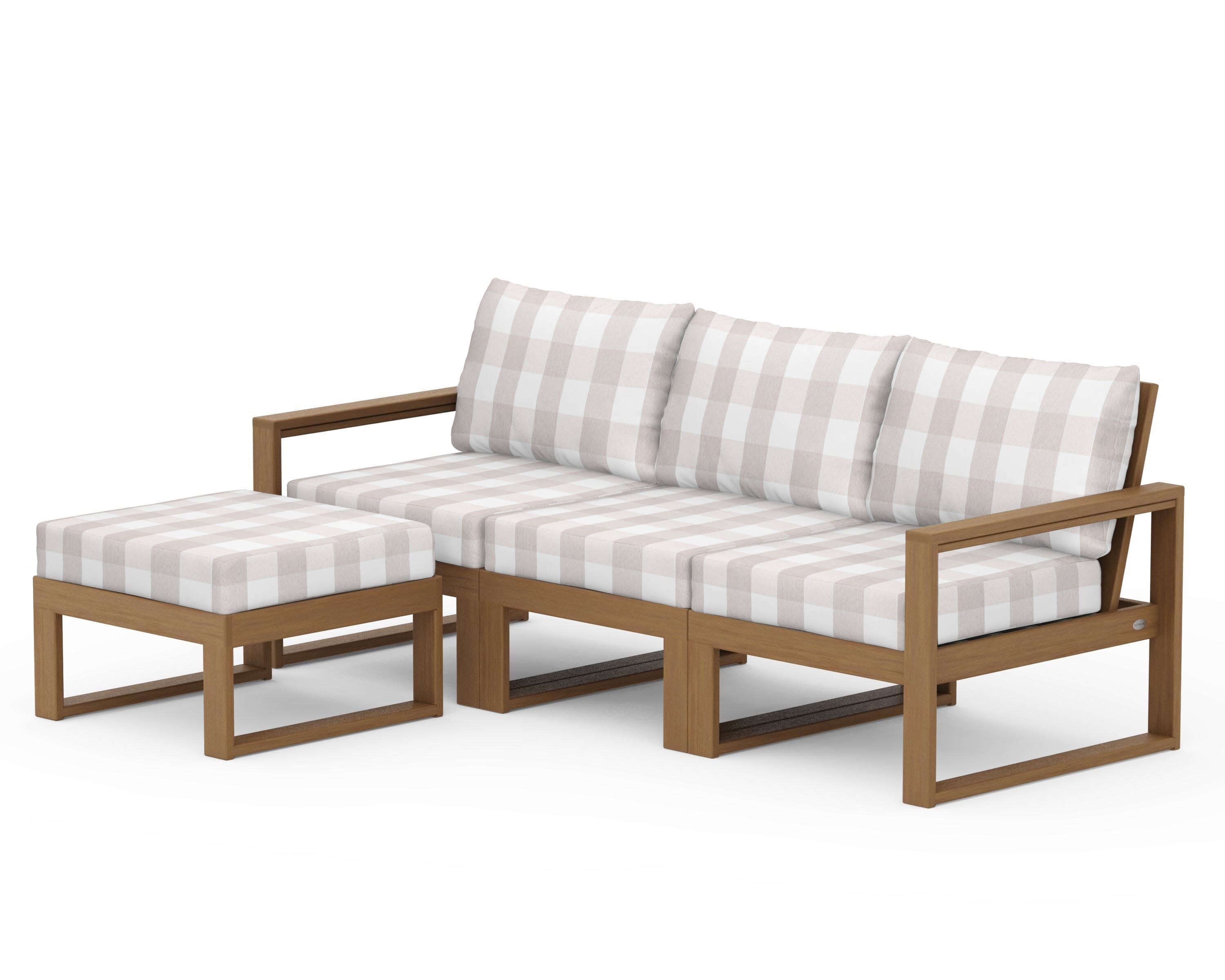 EDGE 4-Piece Modular Deep Seating Set with Ottoman in Natural / Buffalo Plaid Dune Burlap