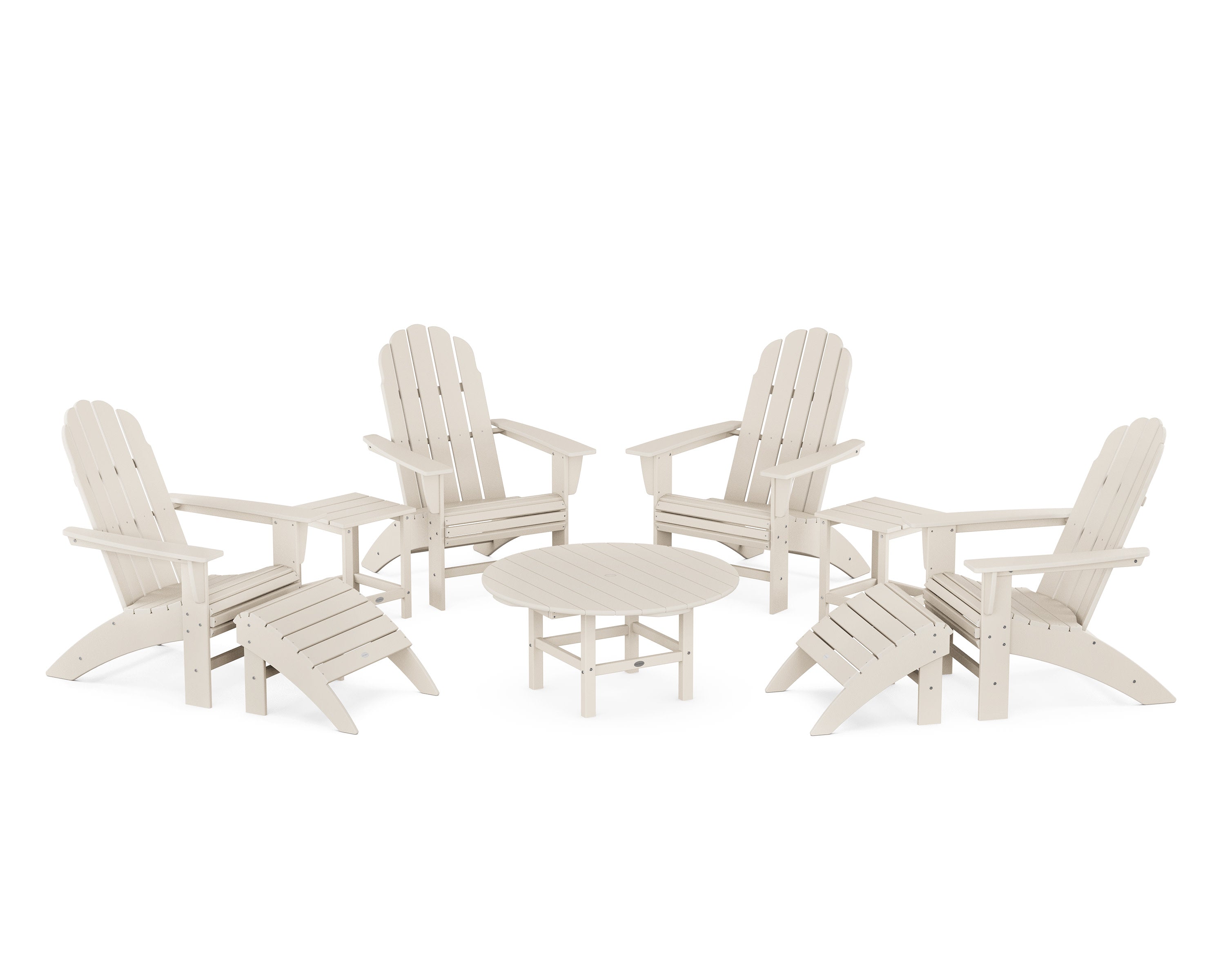 Vineyard Curveback Adirondack Chair 9-Piece Conversation Set in Sand