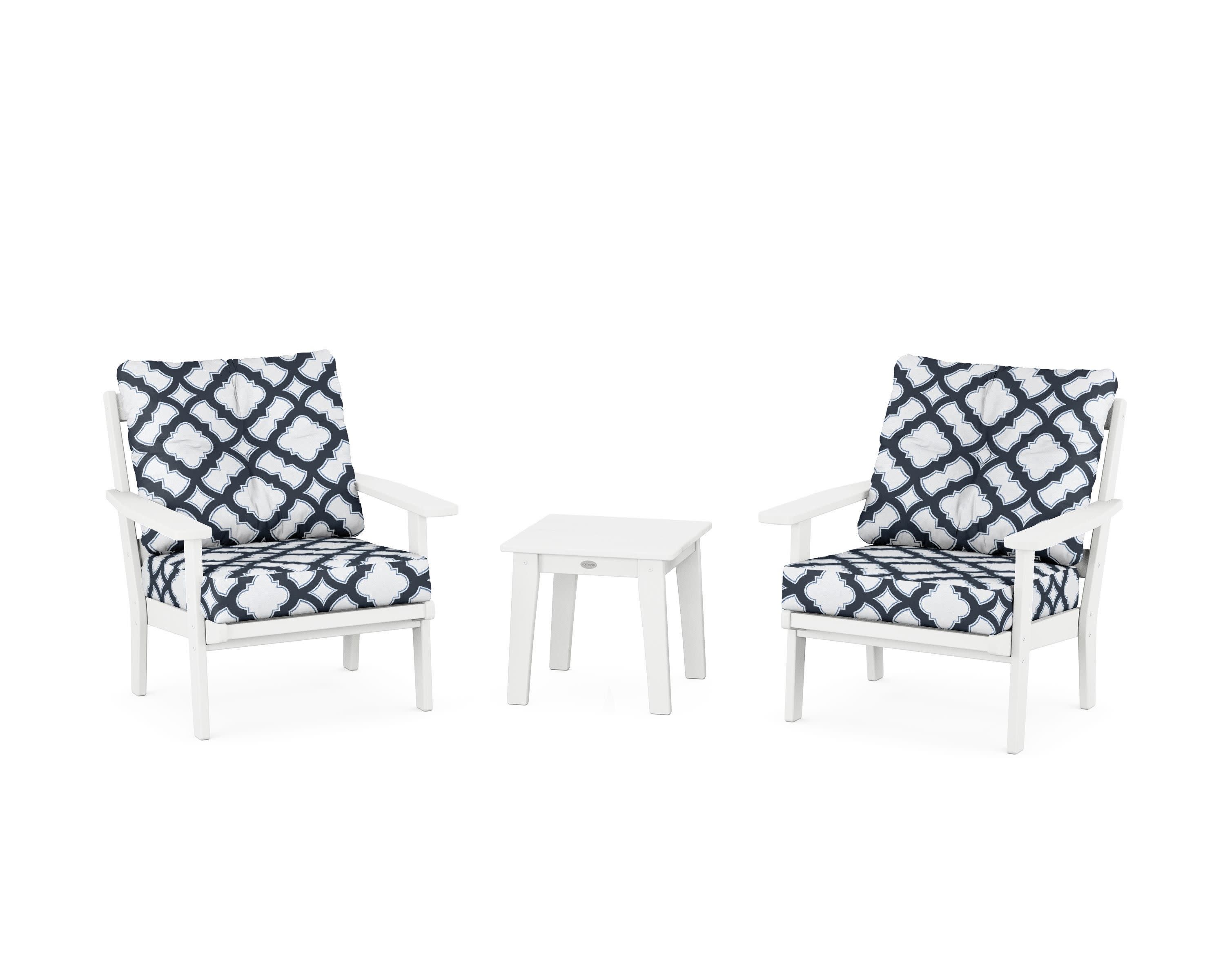 Oxford 3-Piece Deep Seating Set in White / Trellis Marine Indigo