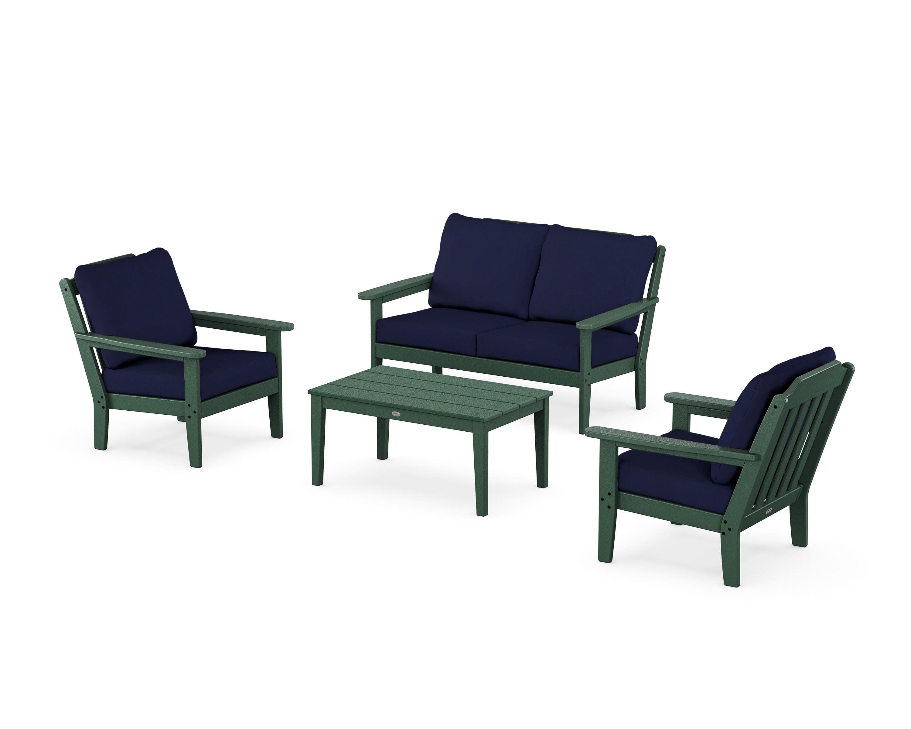 Cottage 4-Piece Deep Seating Set with Loveseat in Green / Navy