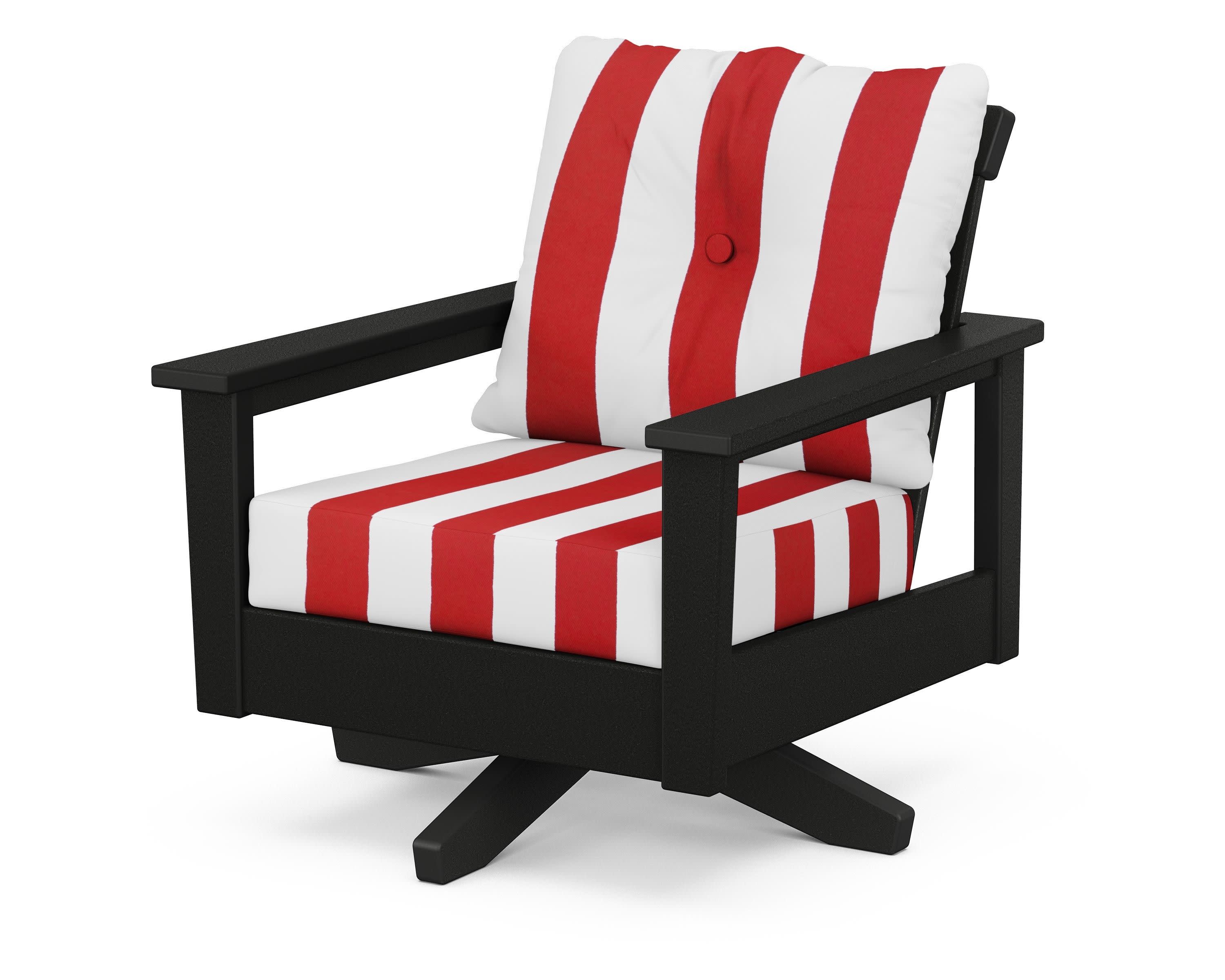 Prescott Deep Seating Swivel Chair in Black / Cabana Stripe Crimson