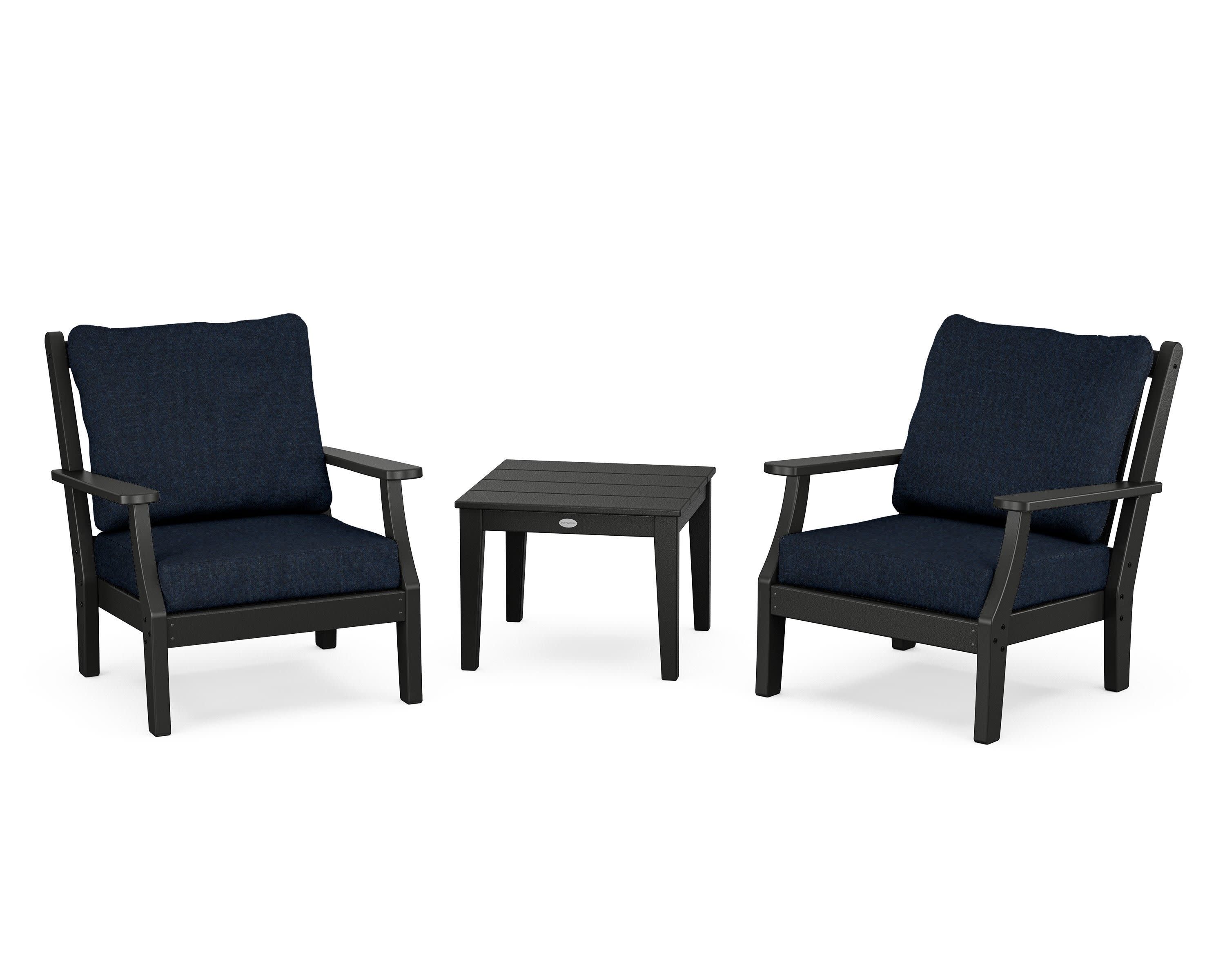 Wovendale 3-Piece Deep Seating Set in Black / Marine Indigo