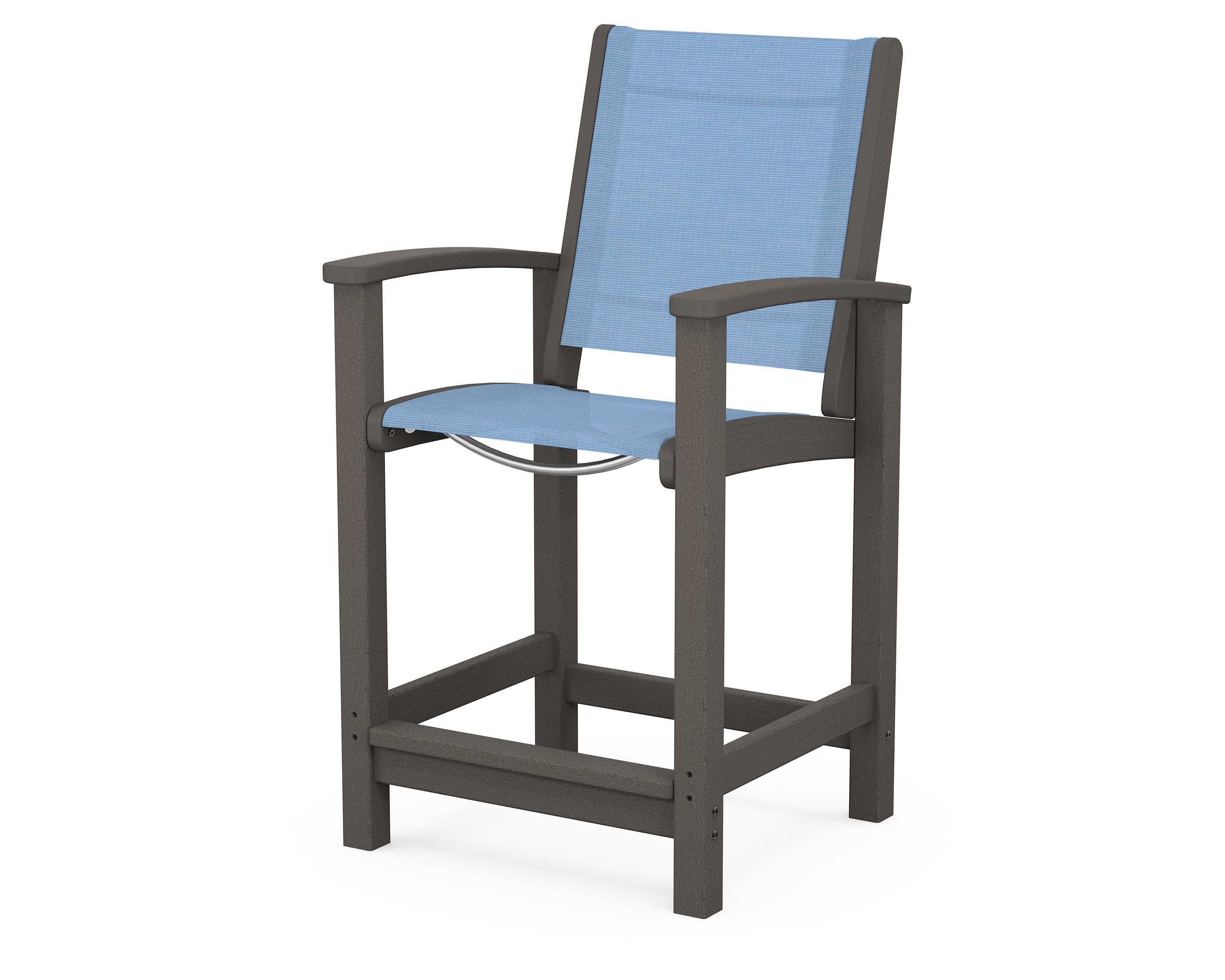 Coastal Counter Chair in Vintage Coffee / Poolside Sling