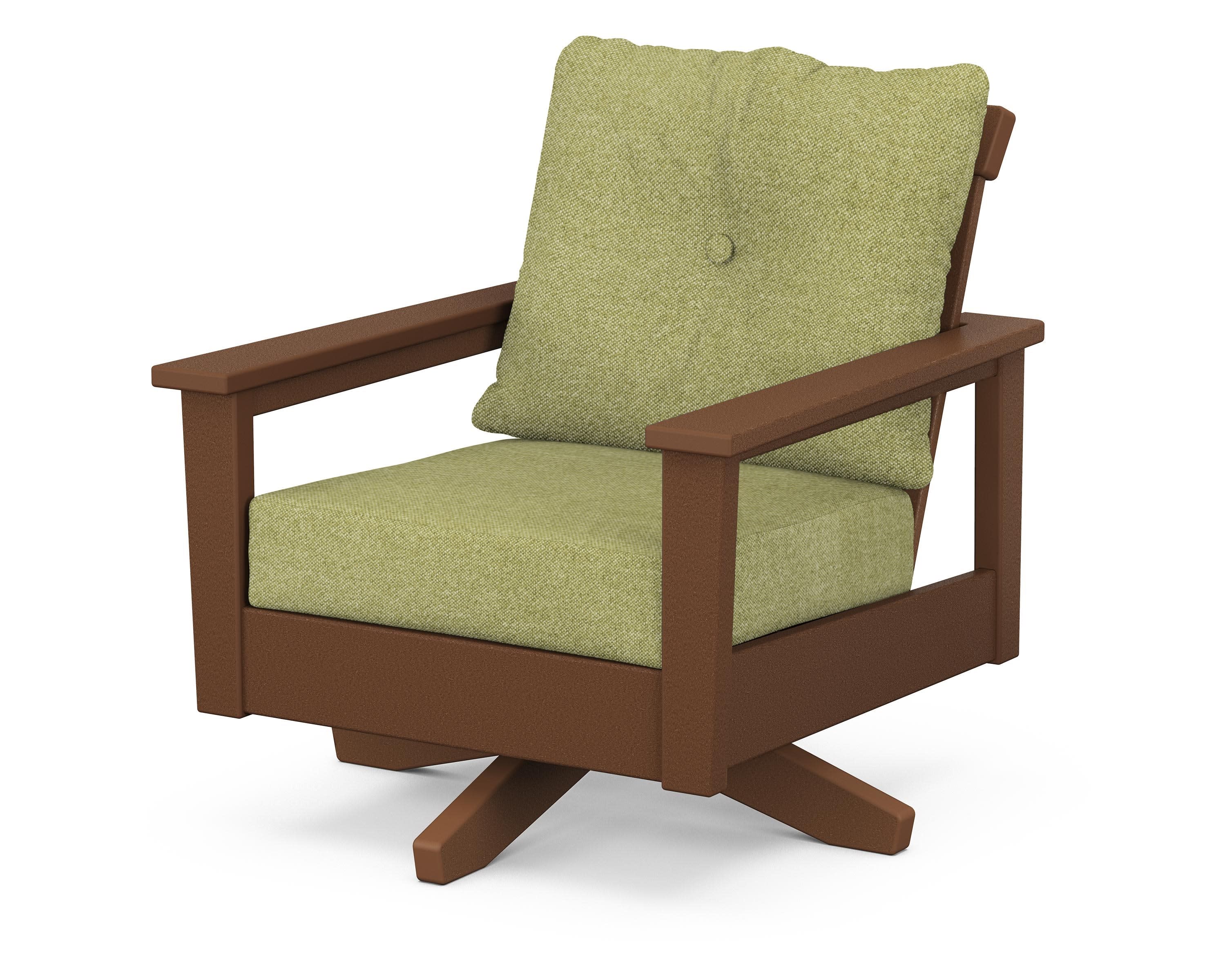 Prescott Deep Seating Swivel Chair in Teak / Chartreuse Boucle