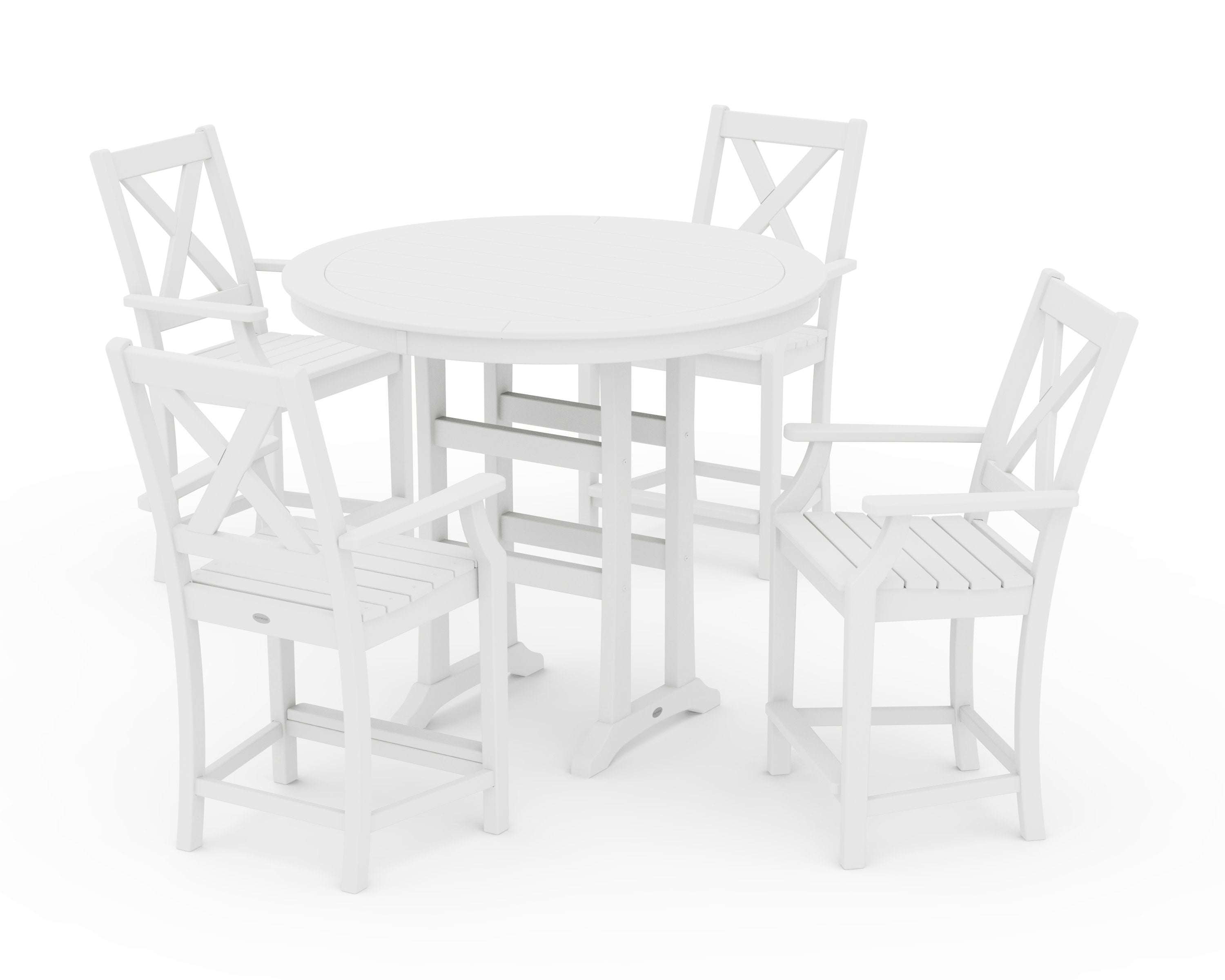 Braxton 5-Piece Nautical Trestle Arm Chair Counter Set in White
