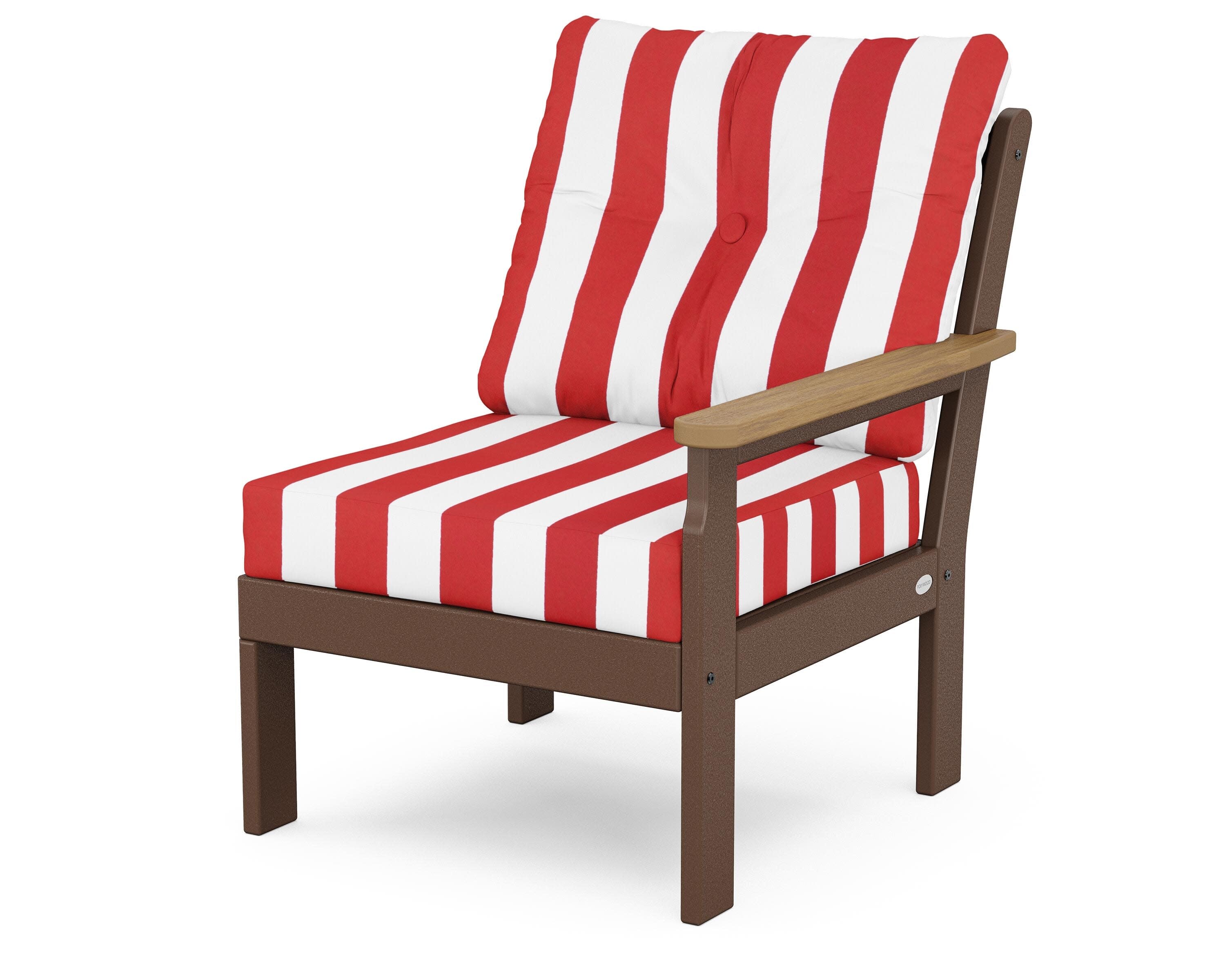 Vineyard Modular Right Arm Chair in Mahogany / Natural / Cabana Stripe Crimson