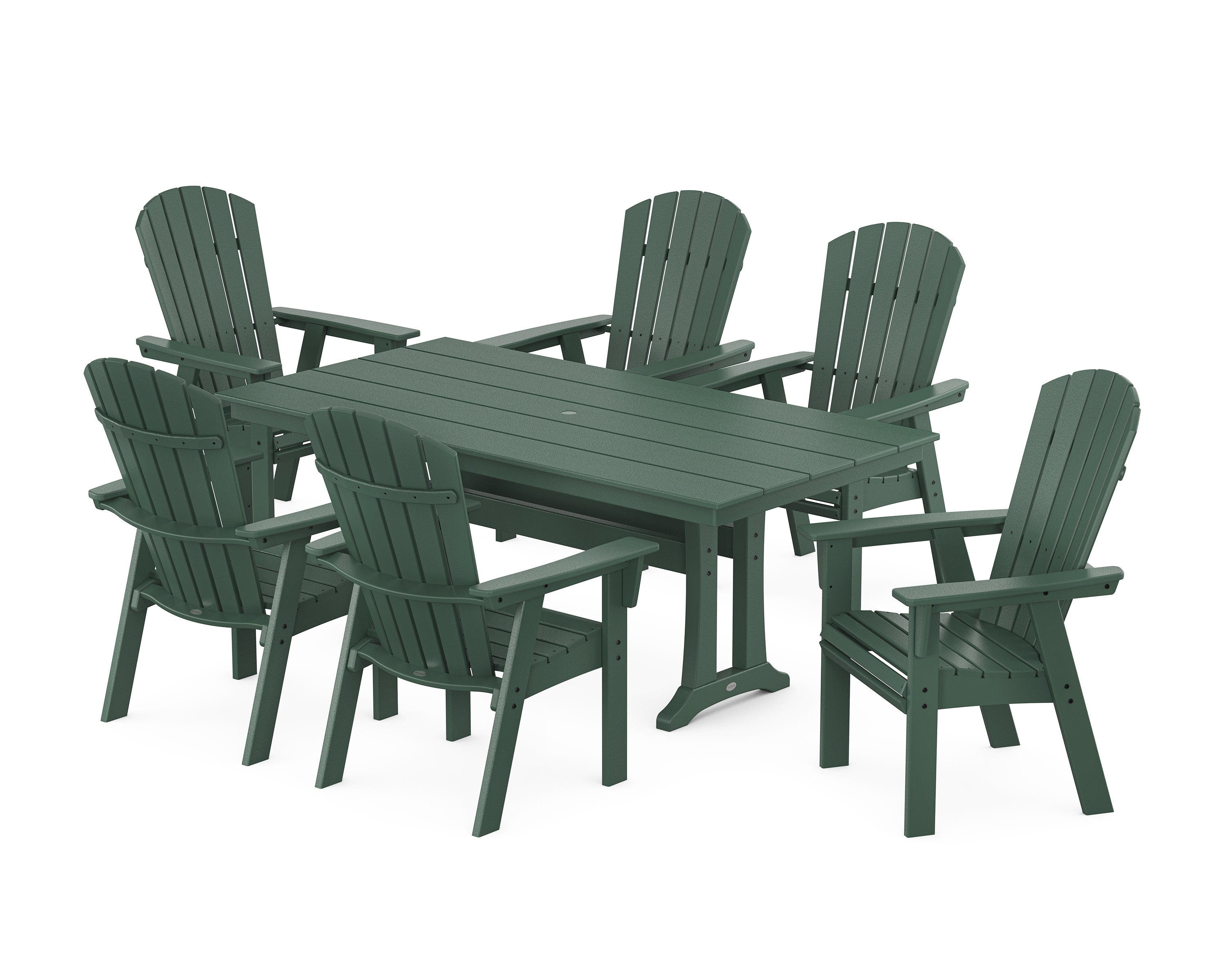 Nautical Curveback Adirondack 7-Piece Farmhouse Dining Set with Trestle Legs in Green