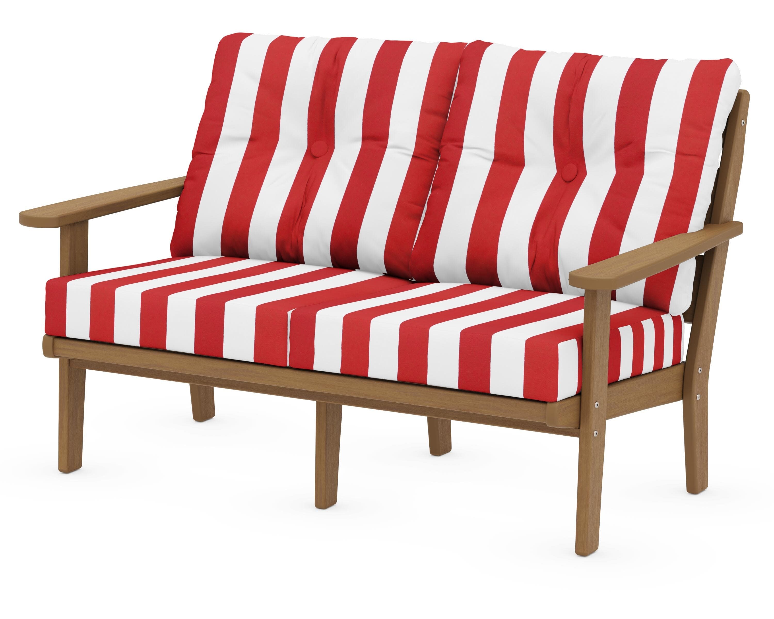 Lakeside Deep Seating Loveseat in Natural / Cabana Stripe Crimson