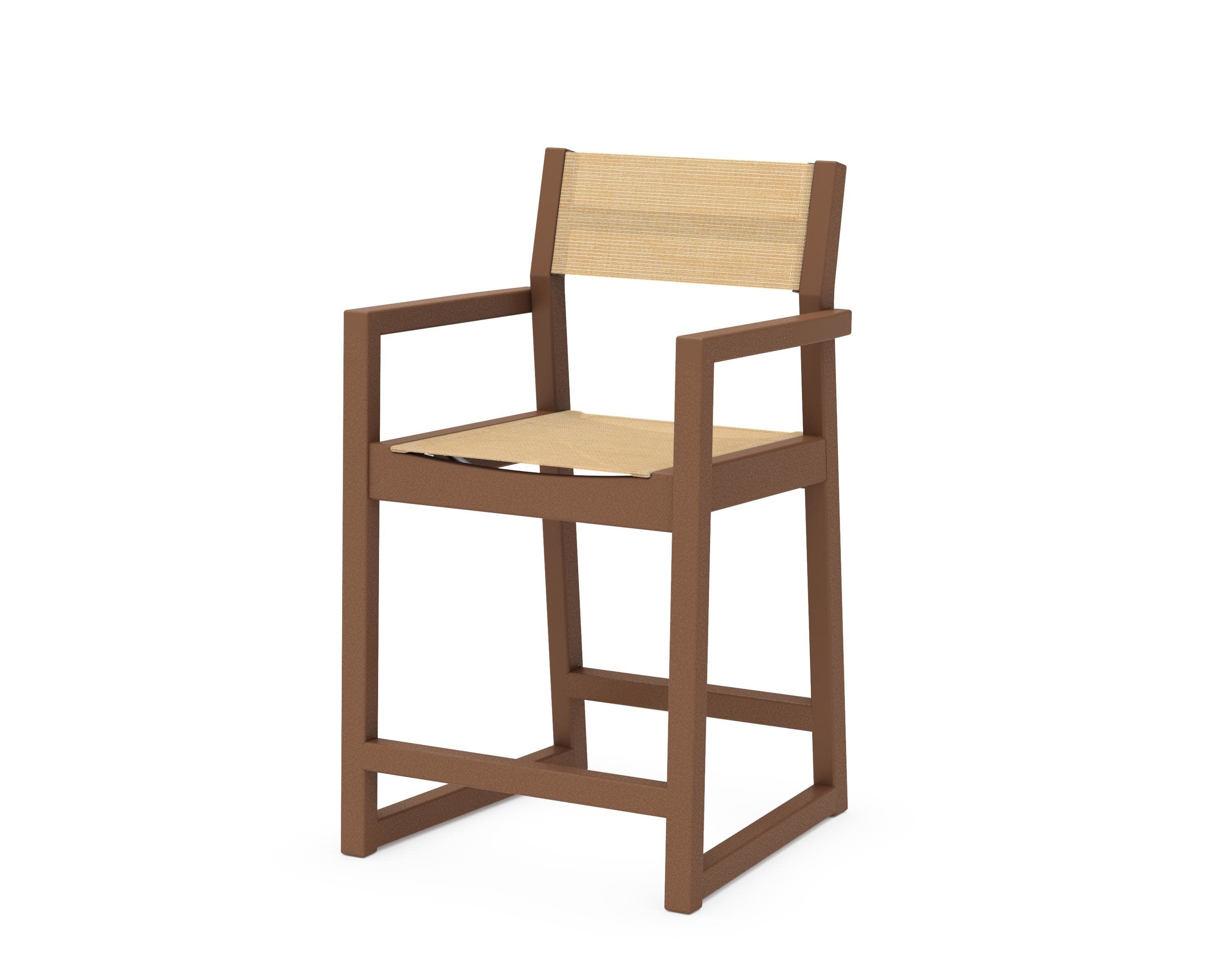 EDGE Sling Counter Arm Chair in Teak / Dupioni Apricot Sling