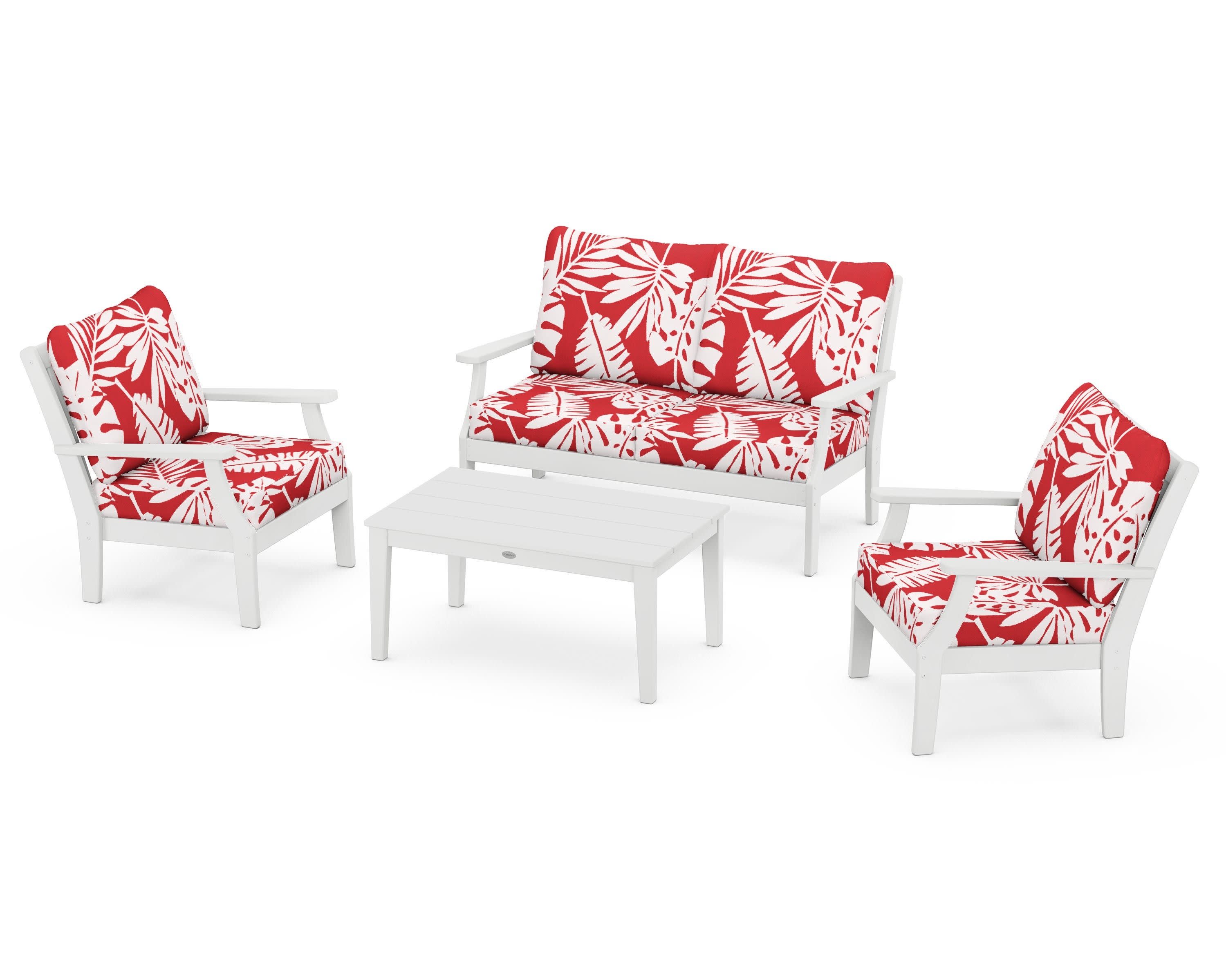 Braxton 4-Piece Deep Seating Chair Set in White / Leaf Crimson