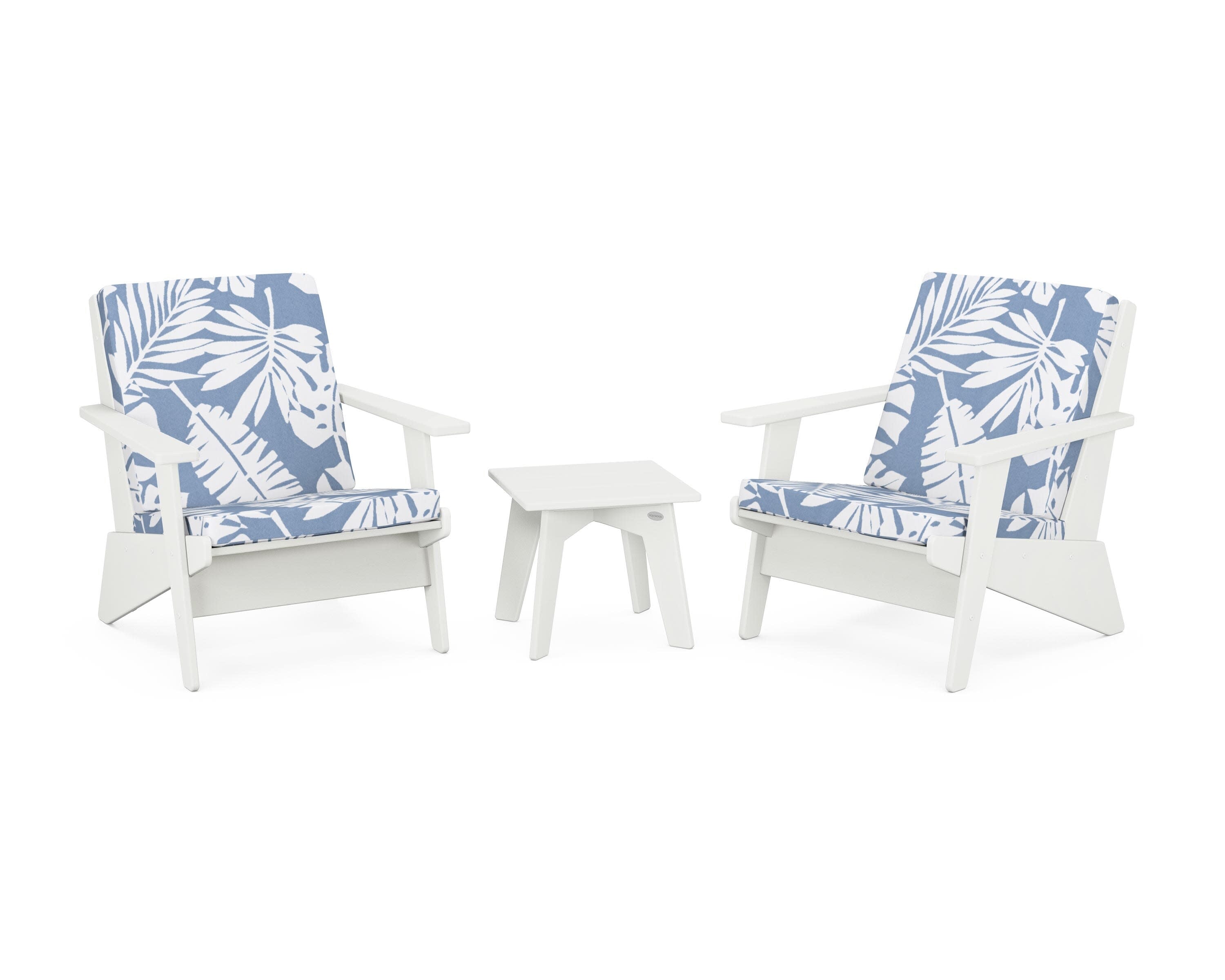 Riviera Modern Lounge 3-Piece Set in Vintage White / Leaf Sky Blue