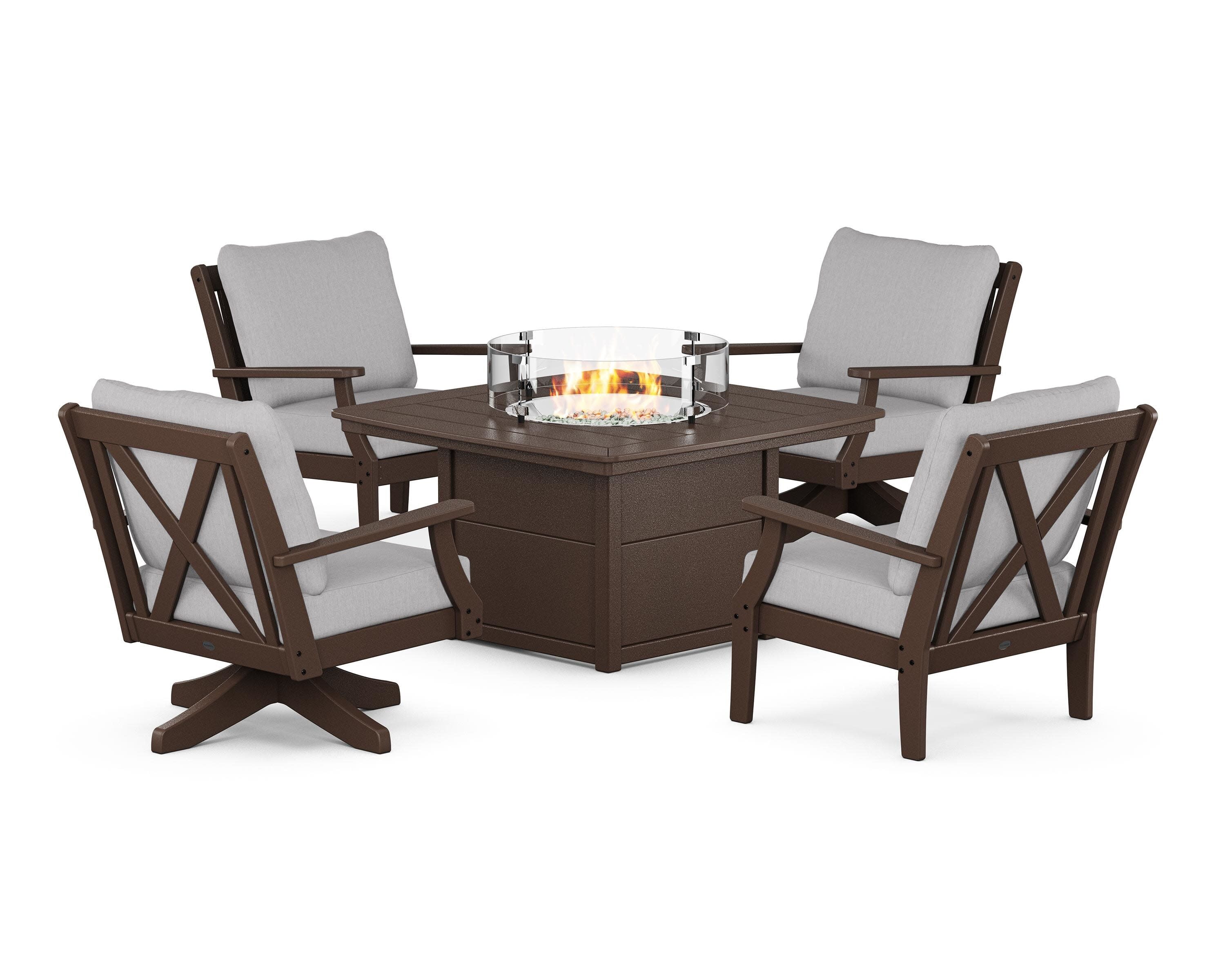 Braxton 5-Piece Deep Seating Set with Fire Table in Mahogany / Granite