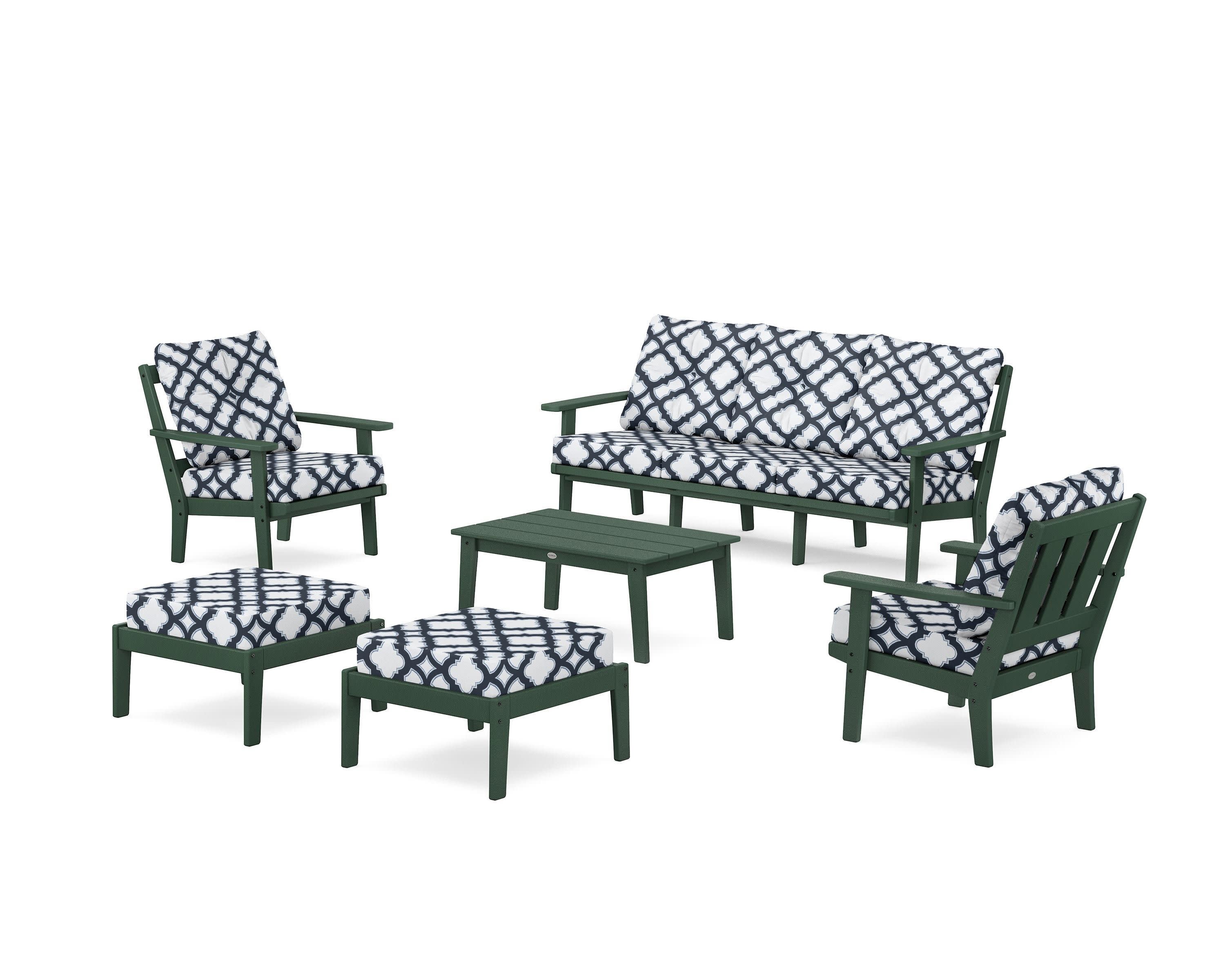 Oxford 6-Piece Lounge Sofa Set in Green / Trellis Marine Indigo
