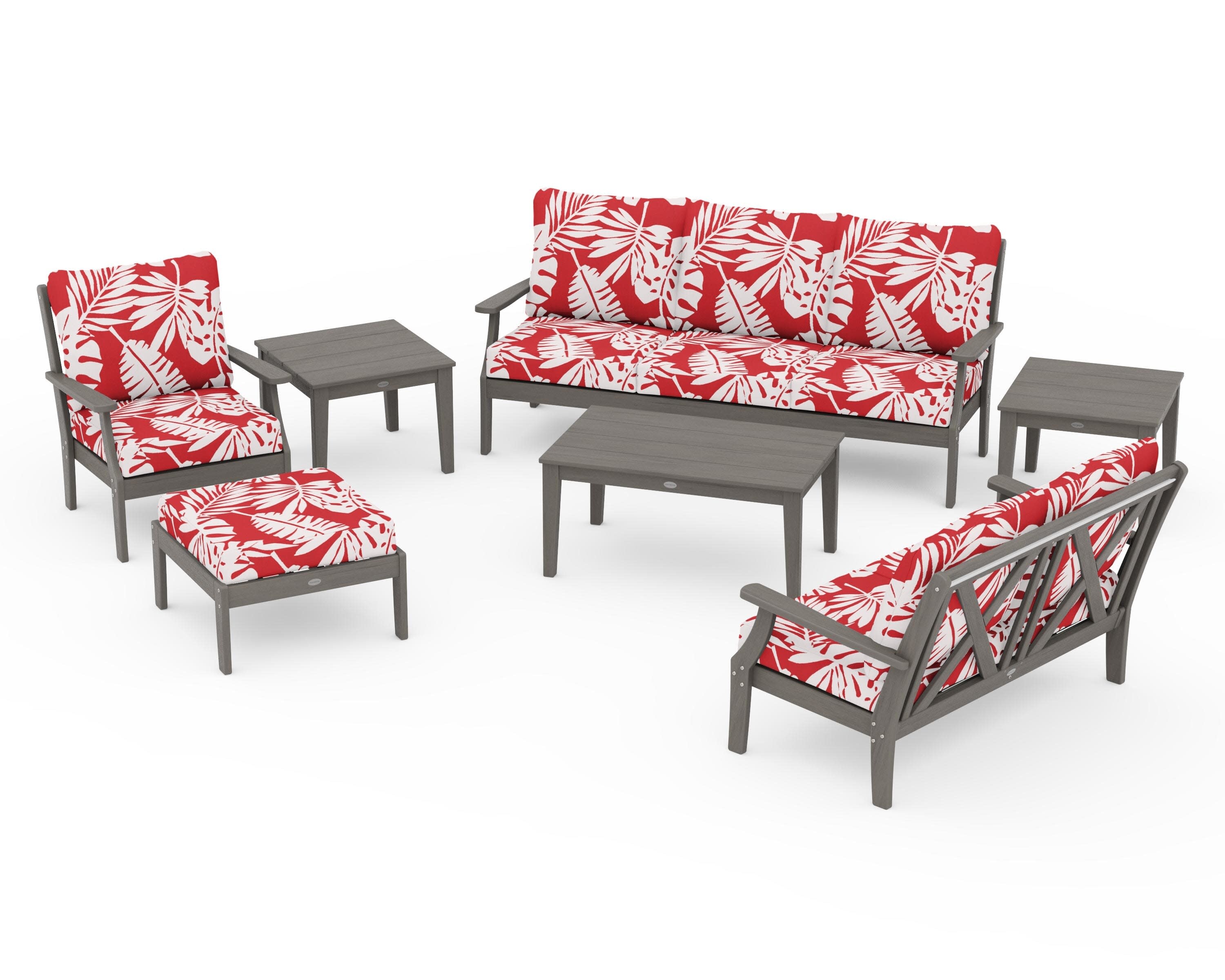 Braxton 7-Piece Deep Seating Set in Driftwood / Leaf Crimson
