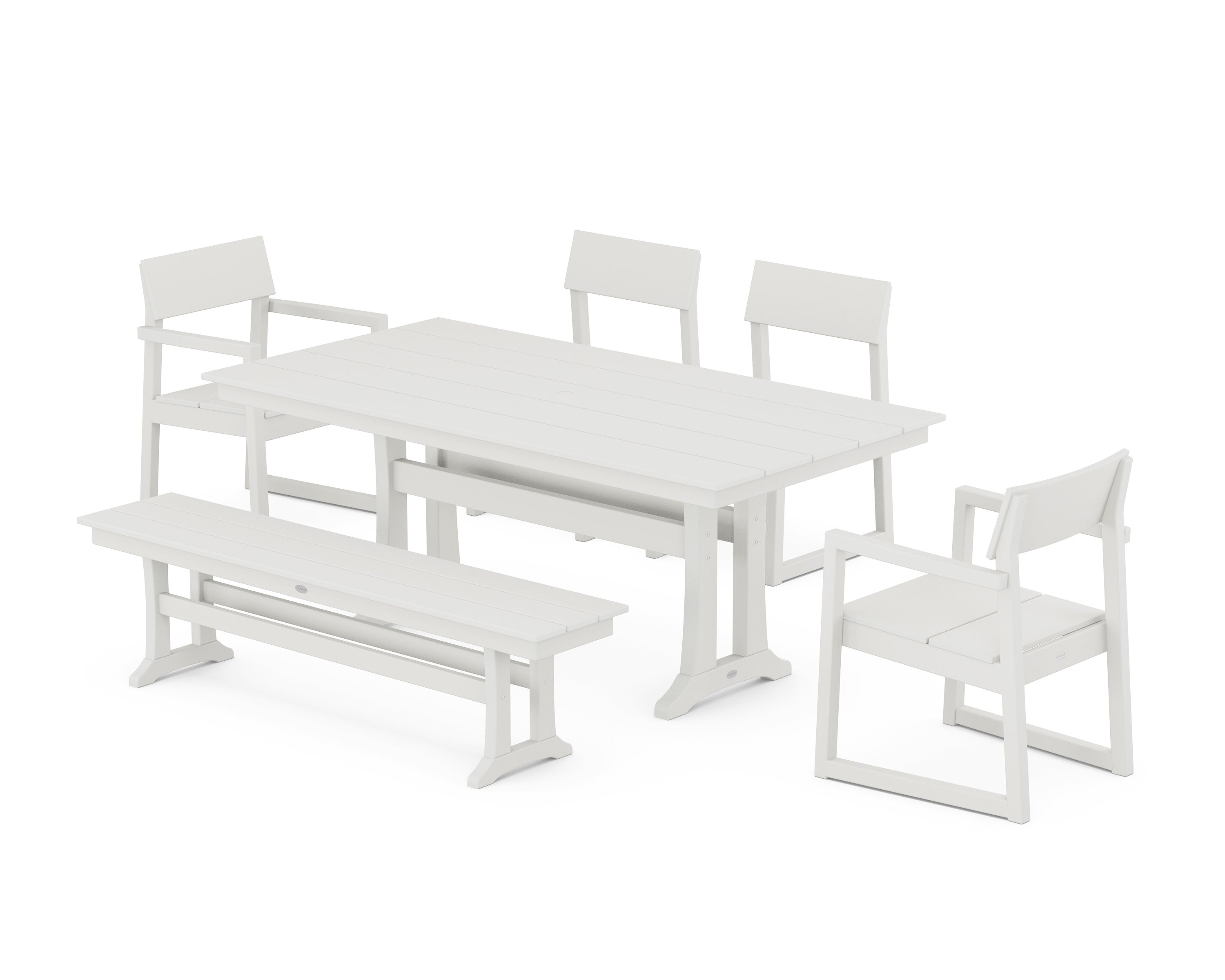 EDGE 6-Piece Farmhouse Dining Set With Trestle Legs in Vintage White