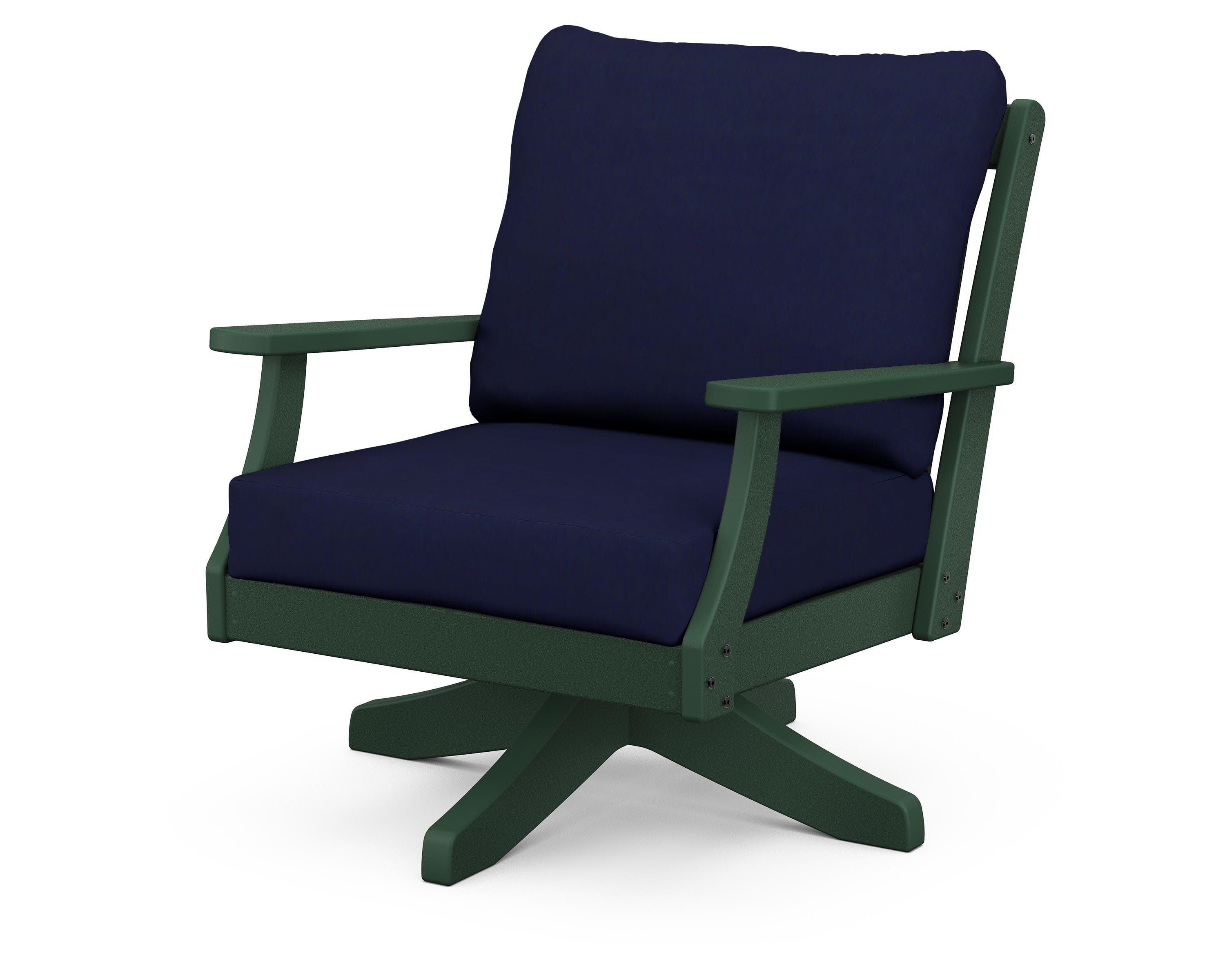 Braxton Deep Seating Swivel Chair in Green / Navy