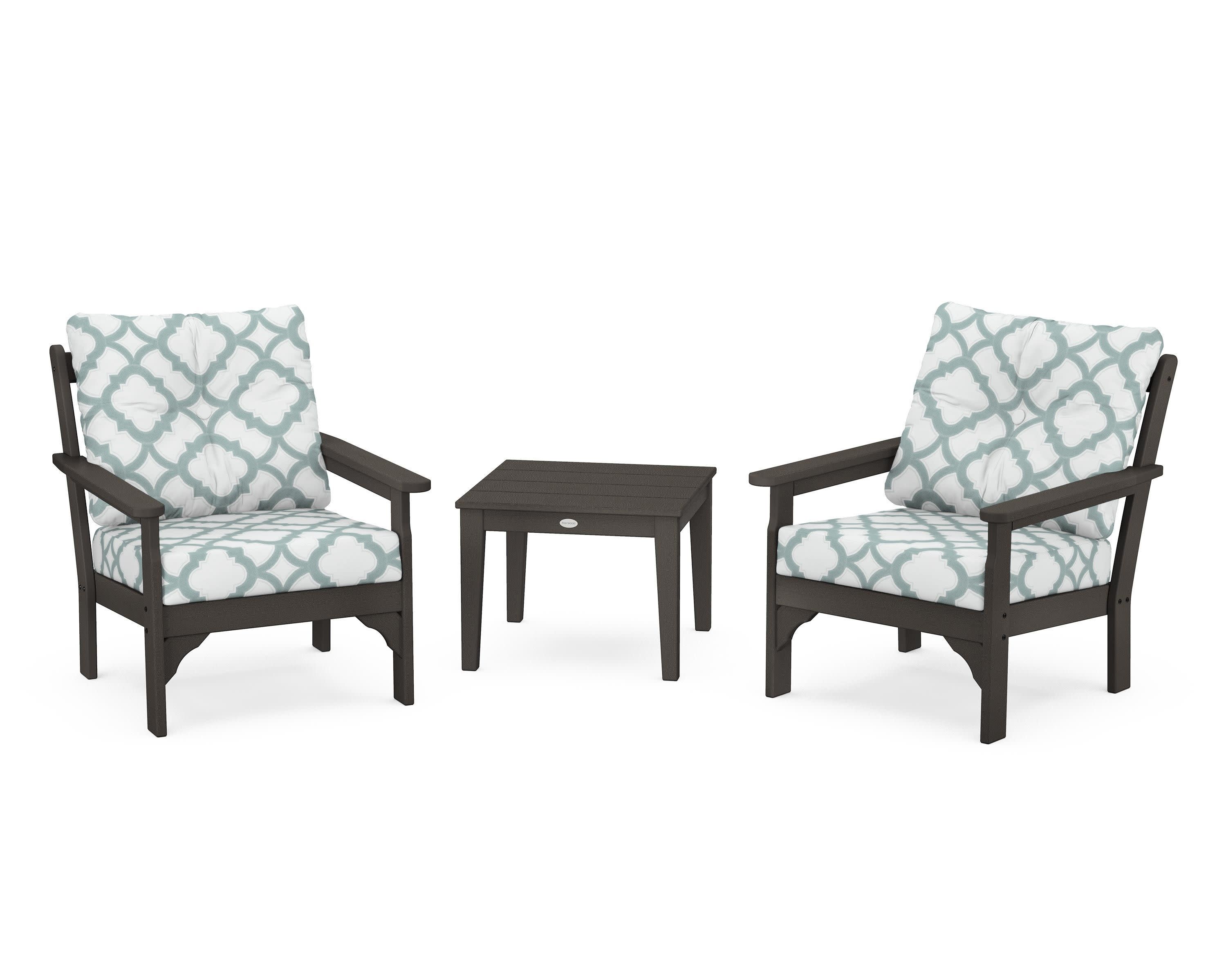 Vineyard 3-Piece Deep Seating Set in Vintage Coffee / Trellis Glacier Spa
