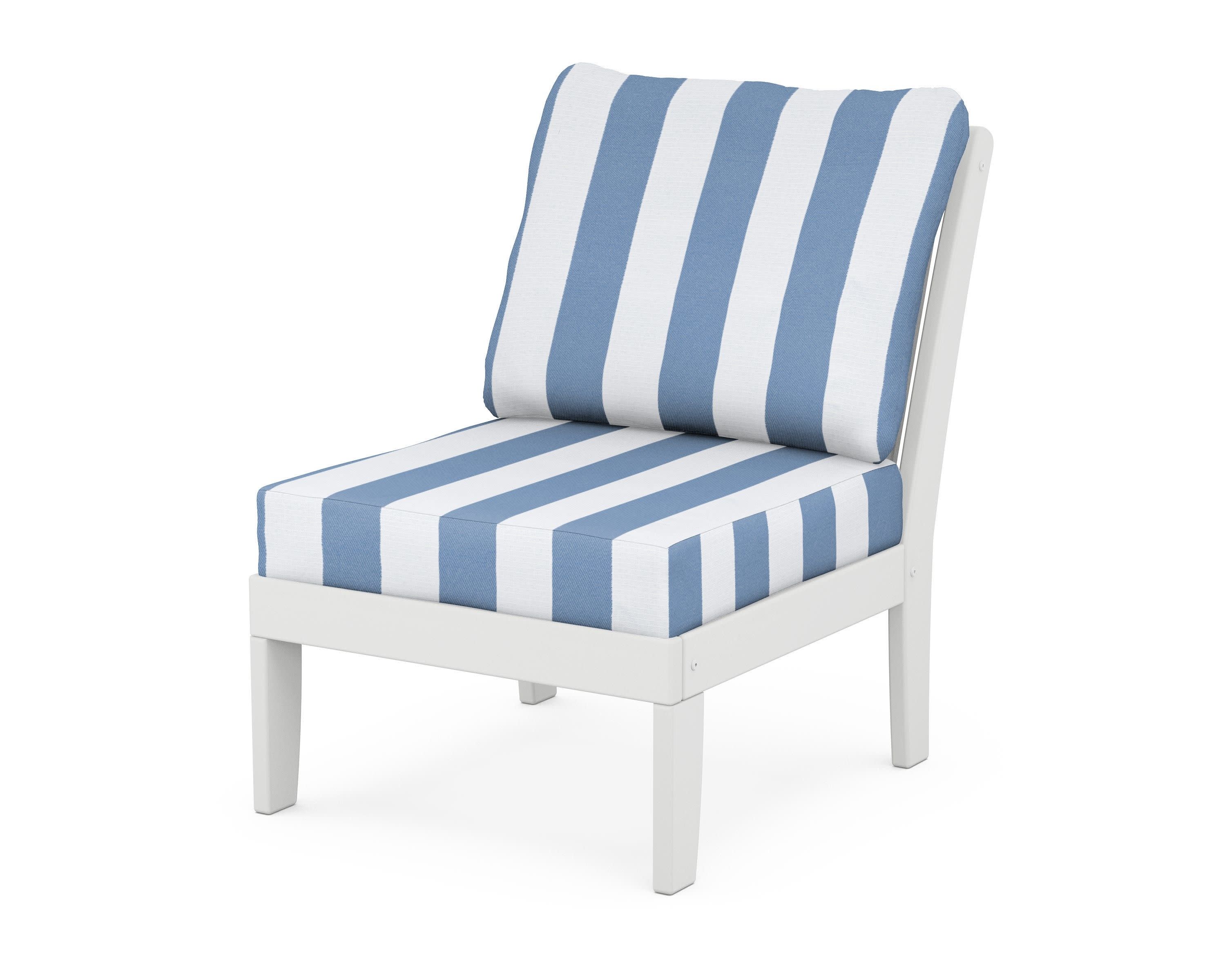 Braxton Modular Armless Chair in White / Cabana Stripe Sky Blue