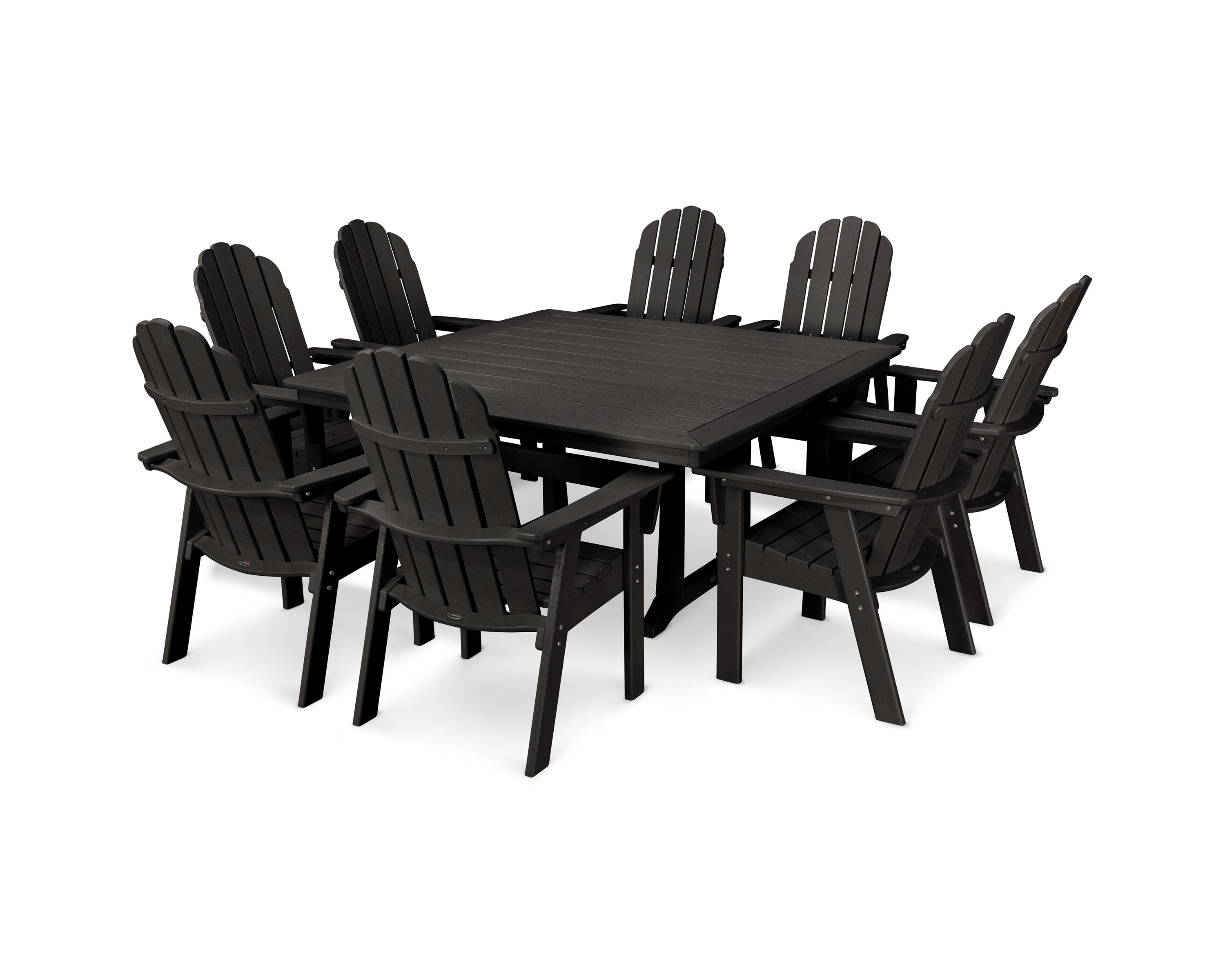 Vineyard Curveback Adirondack 9-Piece Nautical Trestle Dining Set in Black