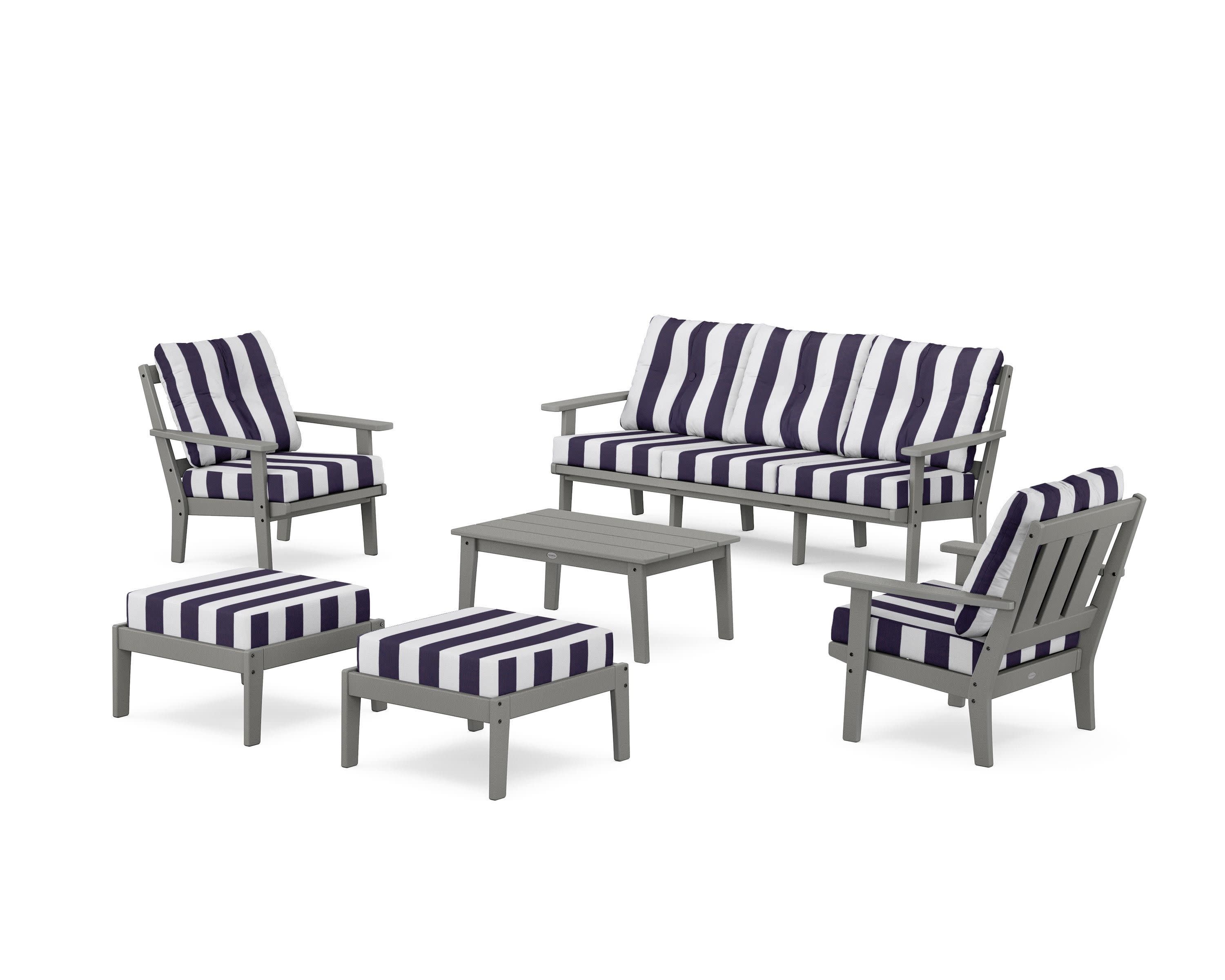 Oxford 6-Piece Lounge Sofa Set in Slate Grey / Cabana Stripe Navy