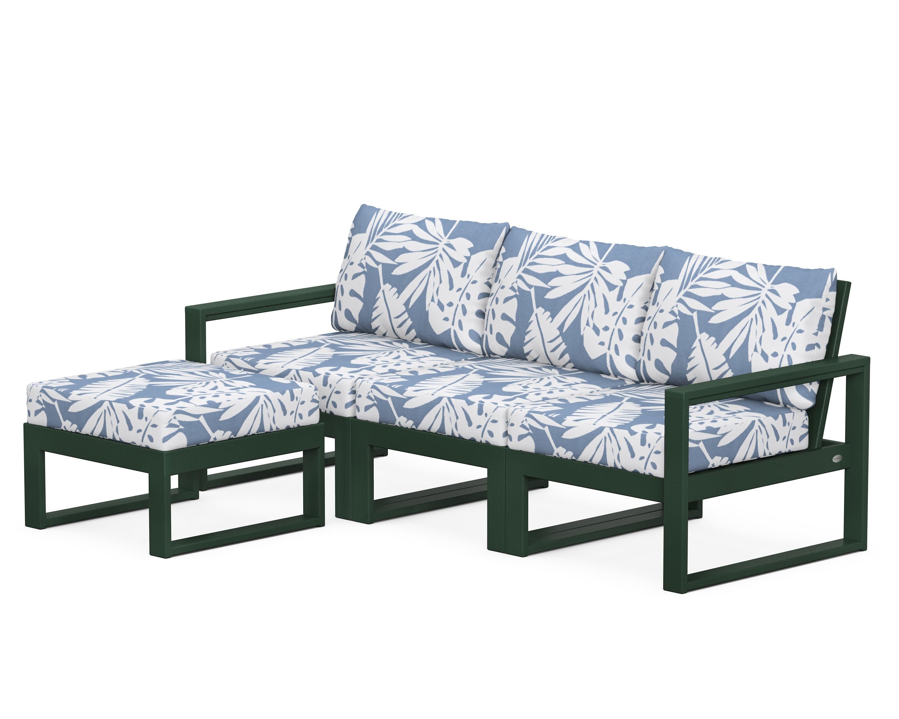 EDGE 4-Piece Modular Deep Seating Set with Ottoman in Green / Leaf Sky Blue