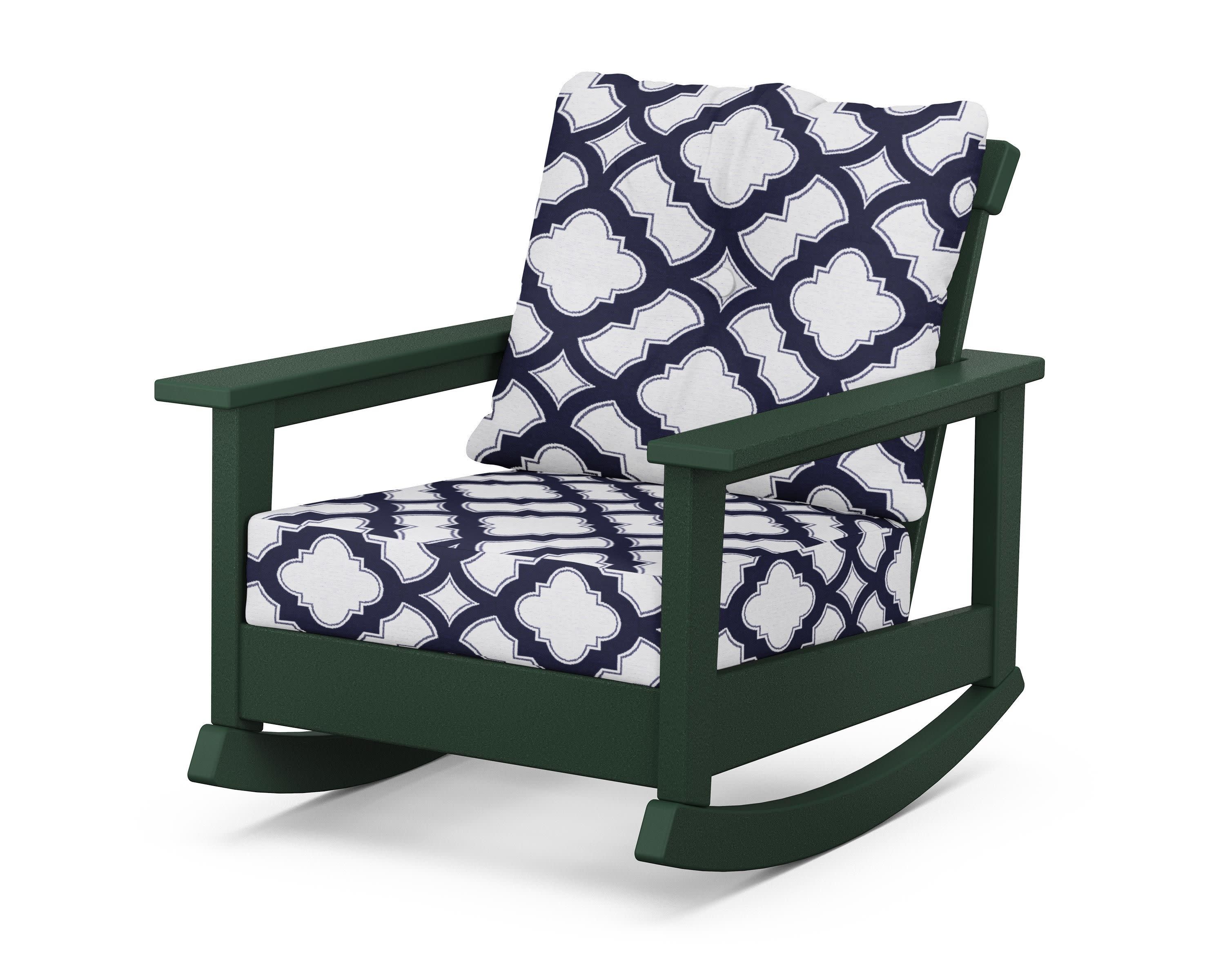Prescott Deep Seating Rocking Chair in Green / Trellis Navy