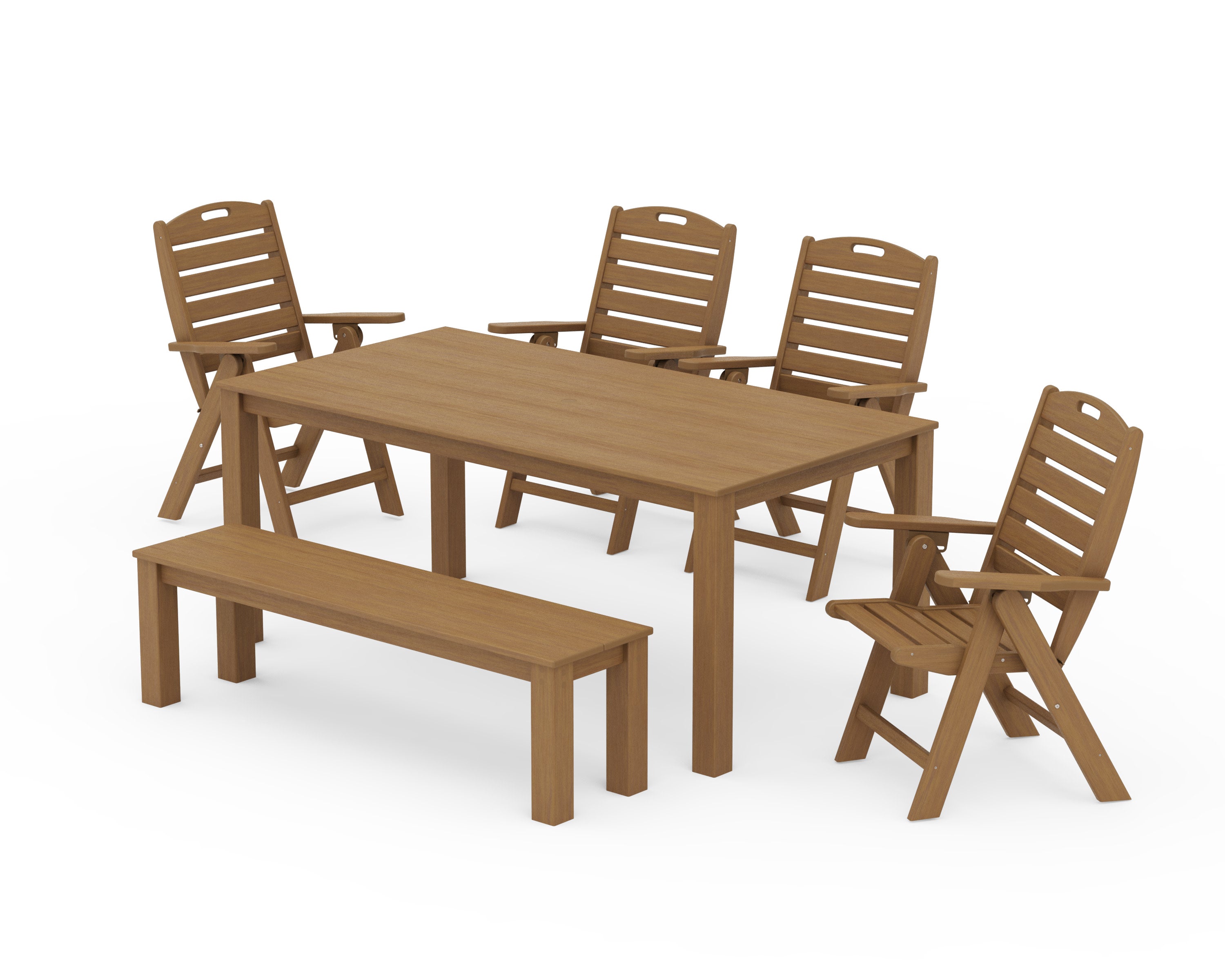 Nautical Folding Highback Chair 6-Piece Parsons Dining Set with Bench in Natural