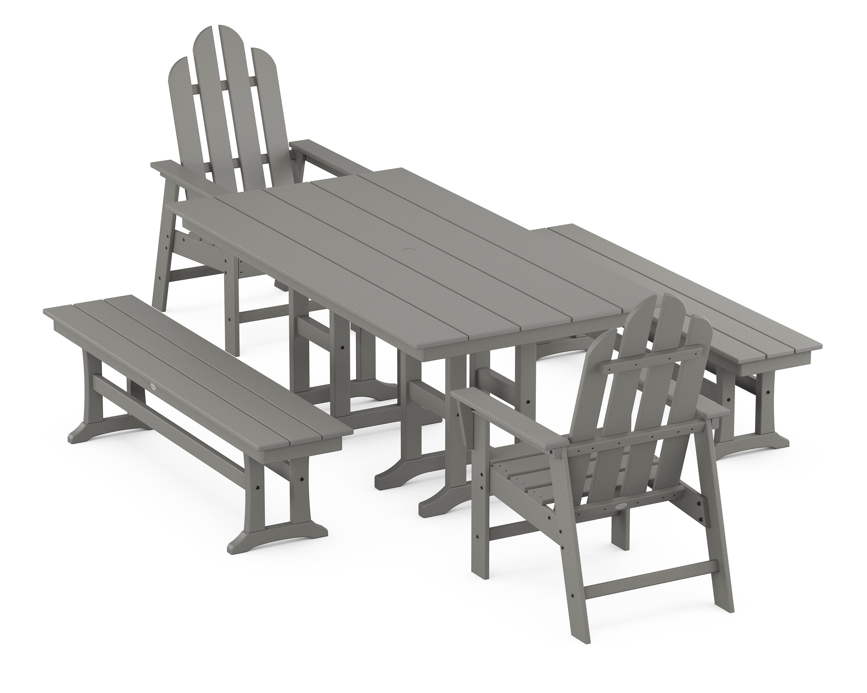 Long Island 5-Piece Farmhouse Dining Set with Benches in Slate Grey