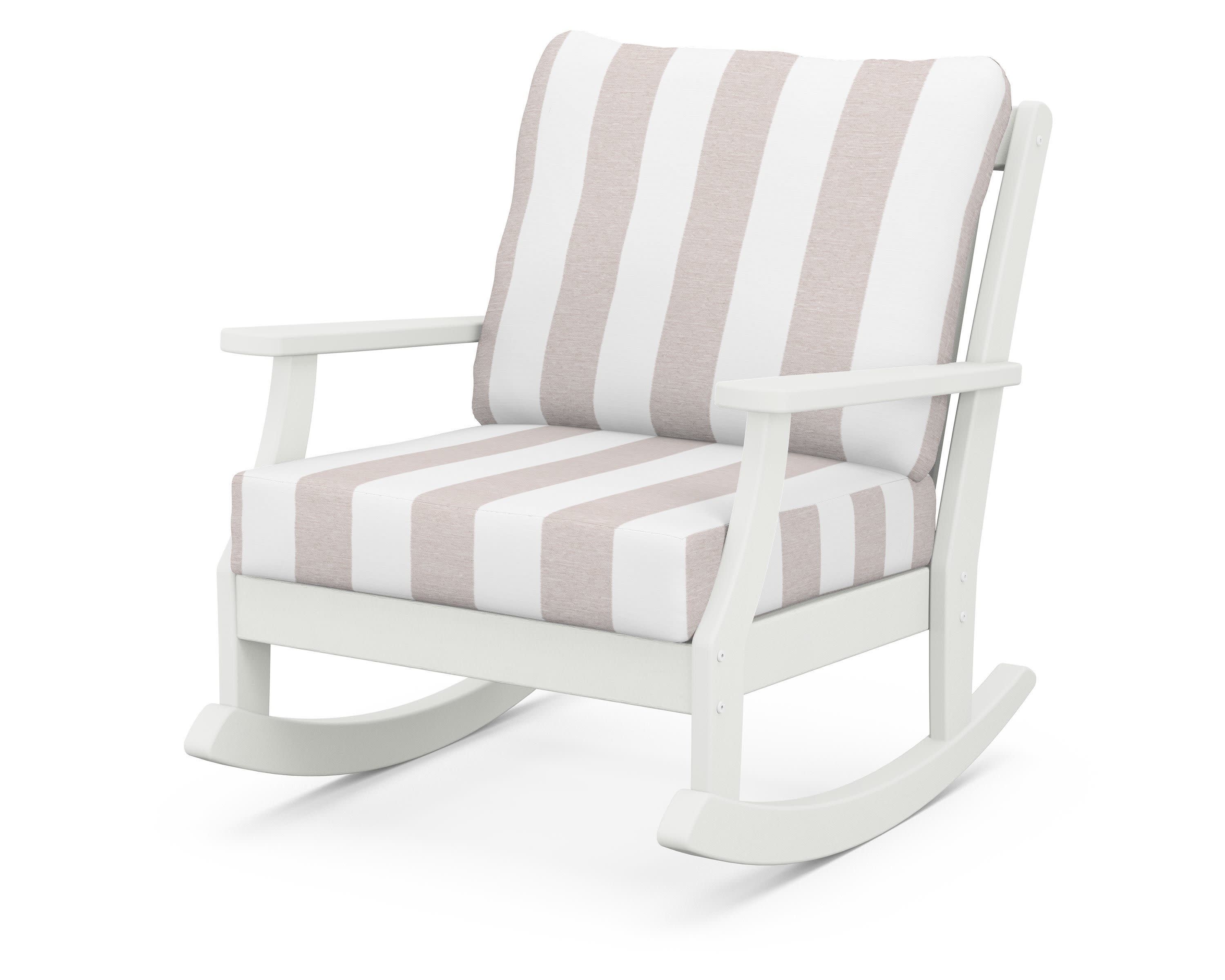 Braxton Deep Seating Rocking Chair in Vintage White / Cabana Stripe Dune Burlap