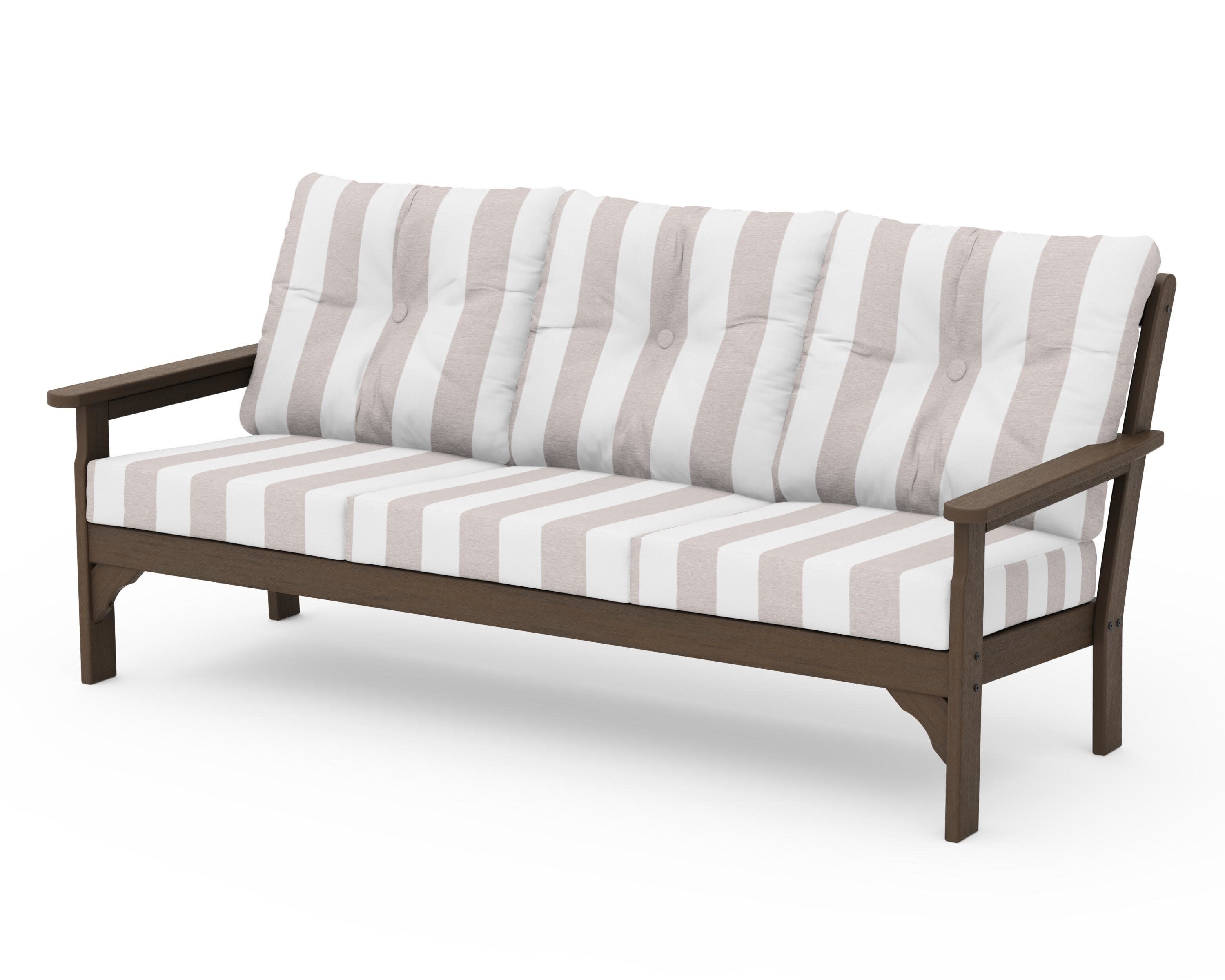 Vineyard Deep Seating Sofa in Kona / Cabana Stripe Dune Burlap